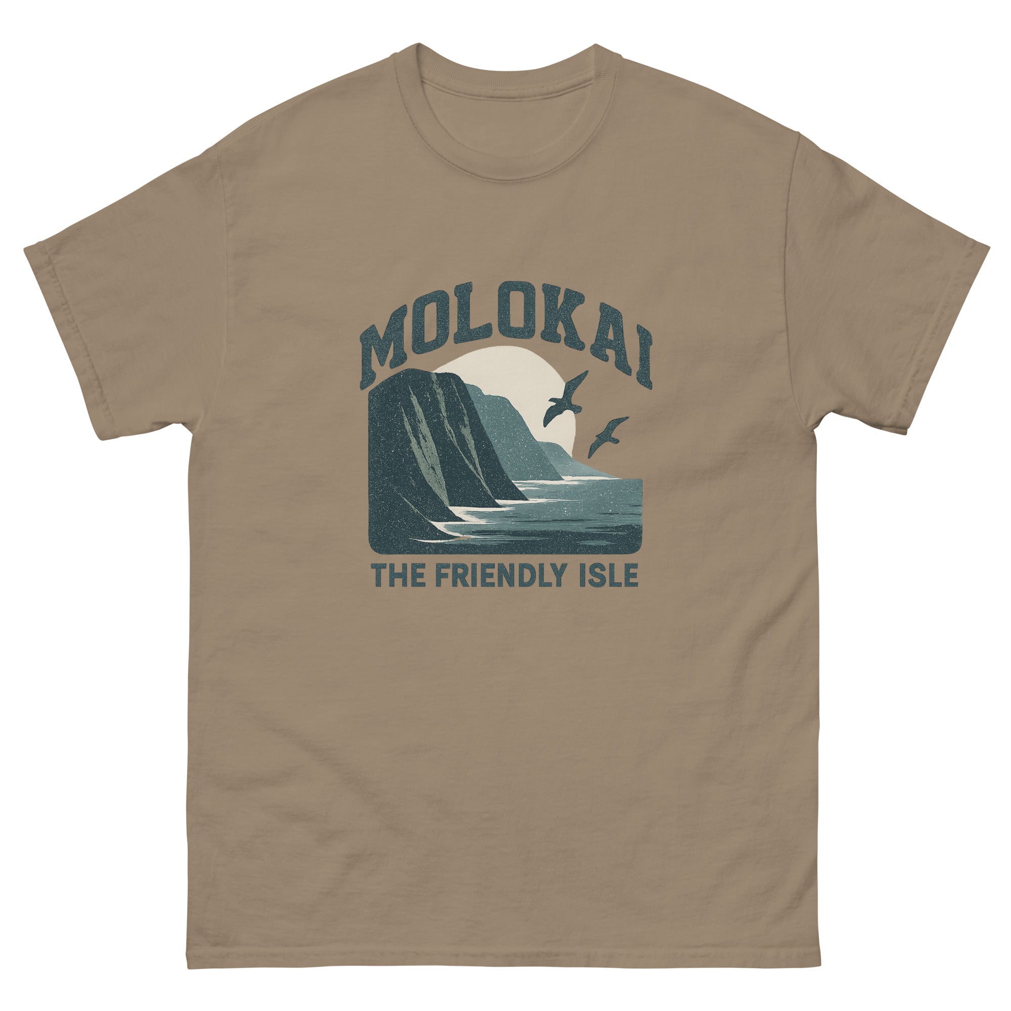 Molokai Hawaiian t-shirt design on a Brown Savana unisex tee