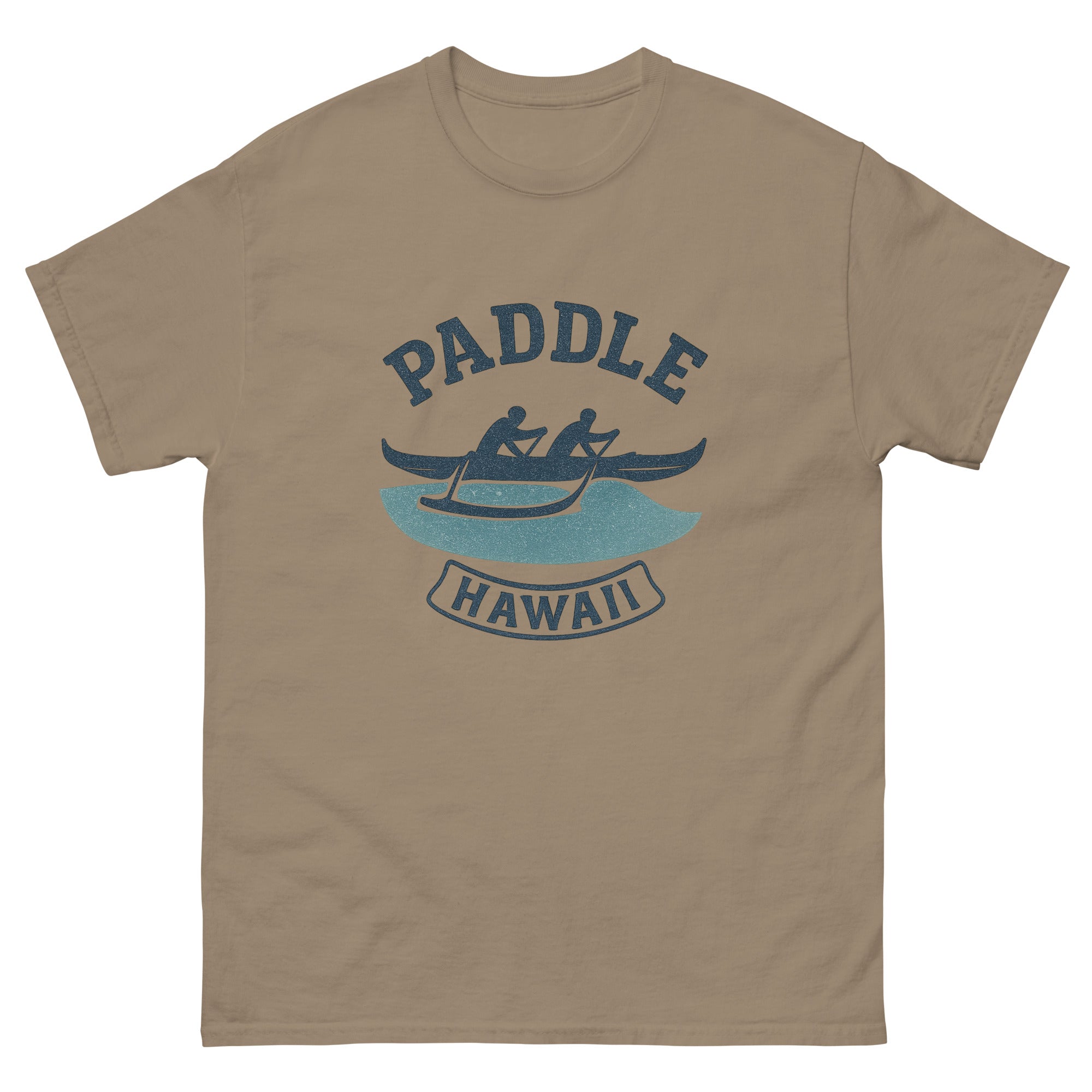 Outrigger Canoe Hawaiian t-shirt design on a Brown Savana unisex tee