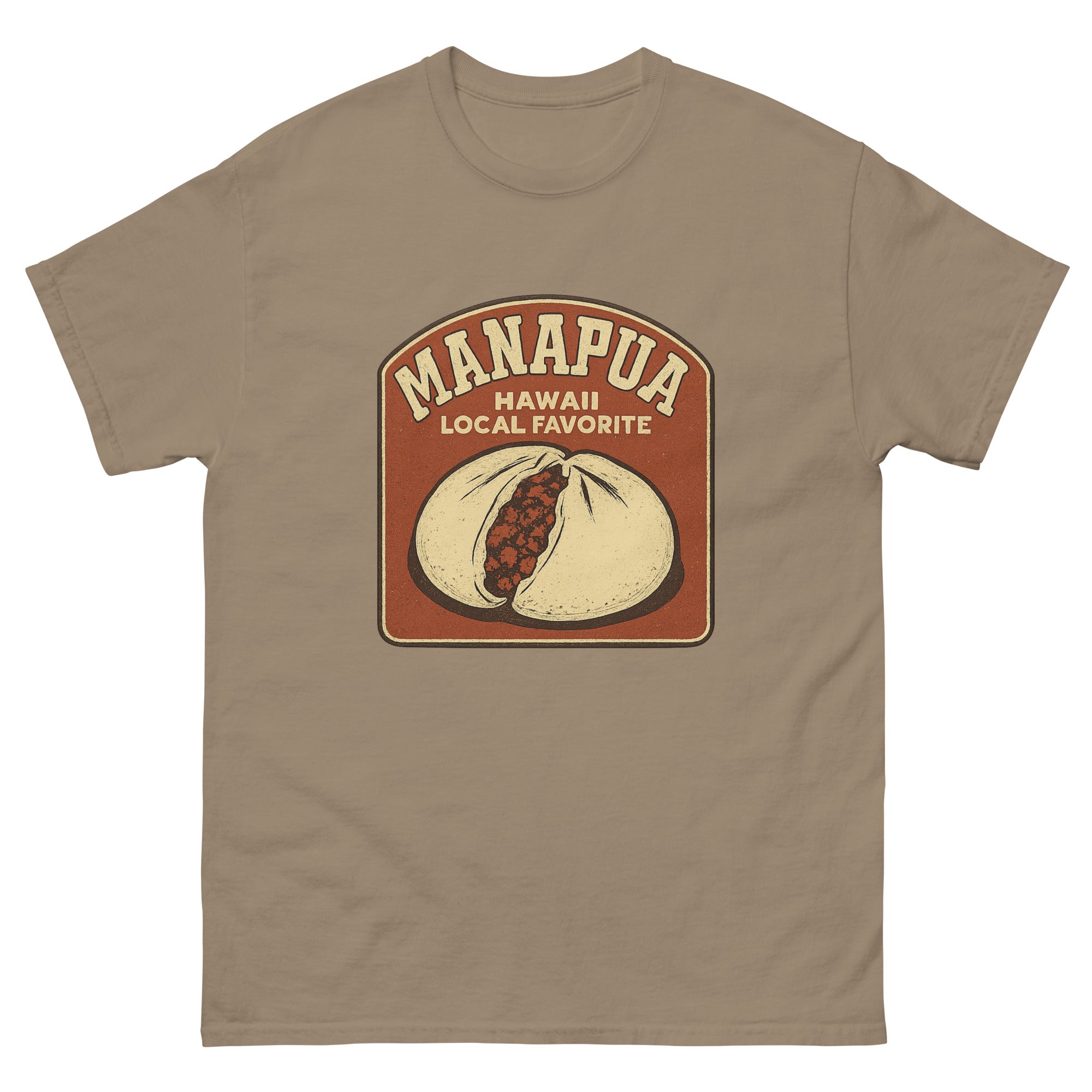 Manapua Hawaiian t-shirt design on a Brown Savana unisex tee