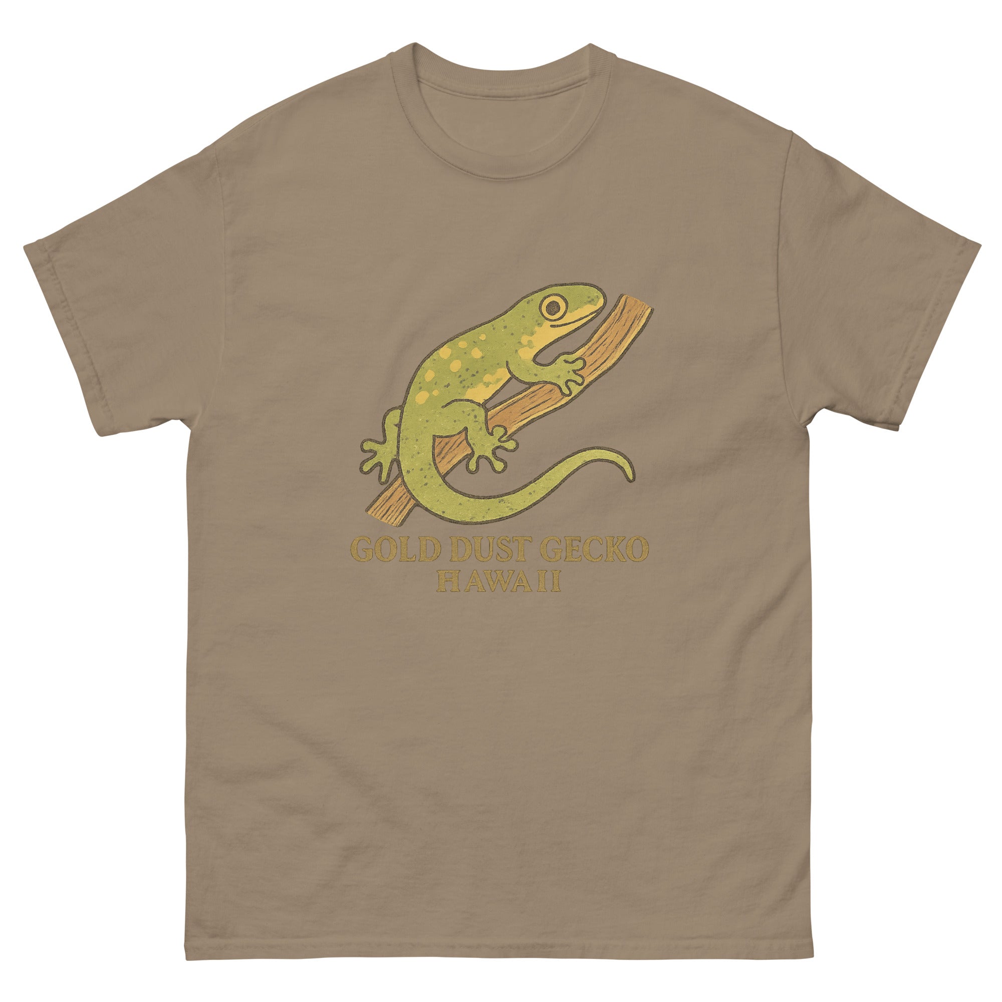 Hawaiian Gecko Hawaiian t-shirt design on a Brown Savana unisex tee