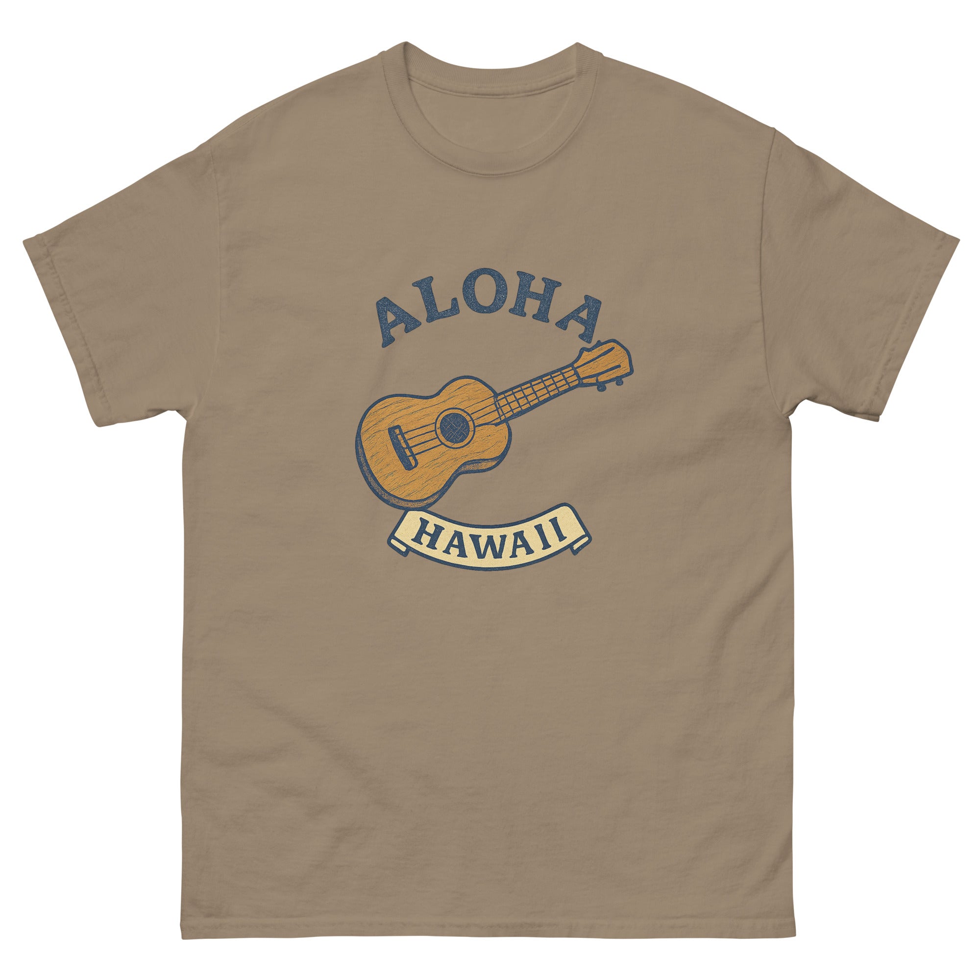 Ukulele Hawaiian t-shirt design on a Brown Savana unisex tee