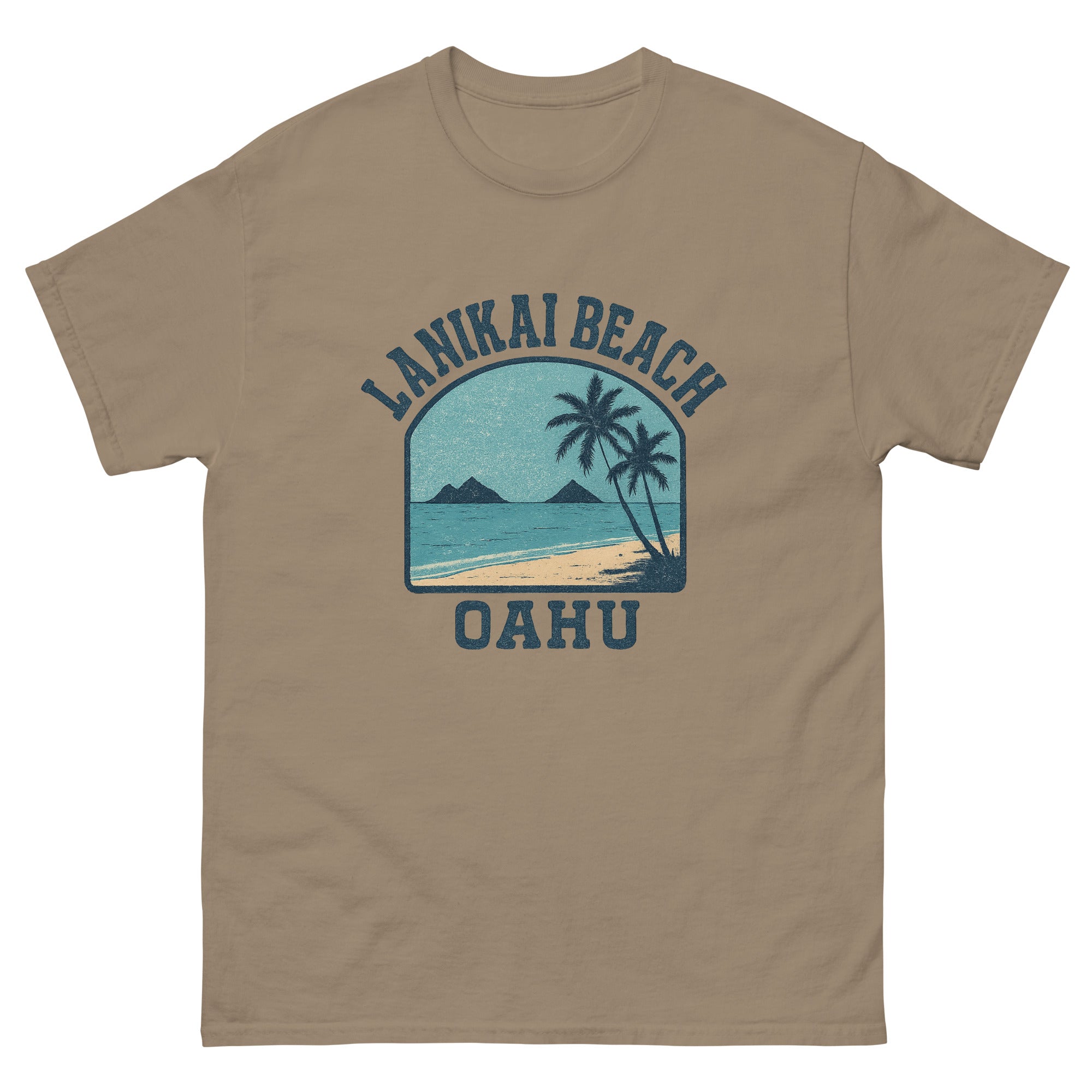 Lanikai Beach Hawaiian t-shirt design on a Brown Savana unisex tee