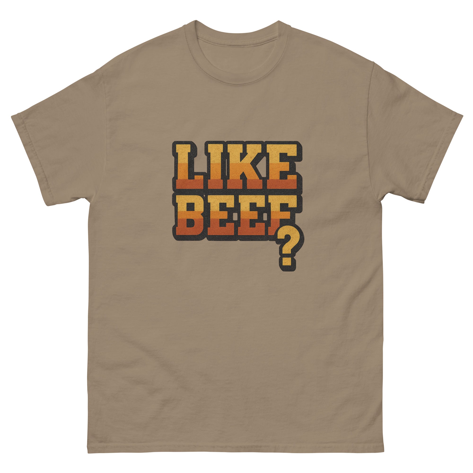Like Beef Hawaiian t-shirt design on a Brown Savana unisex tee