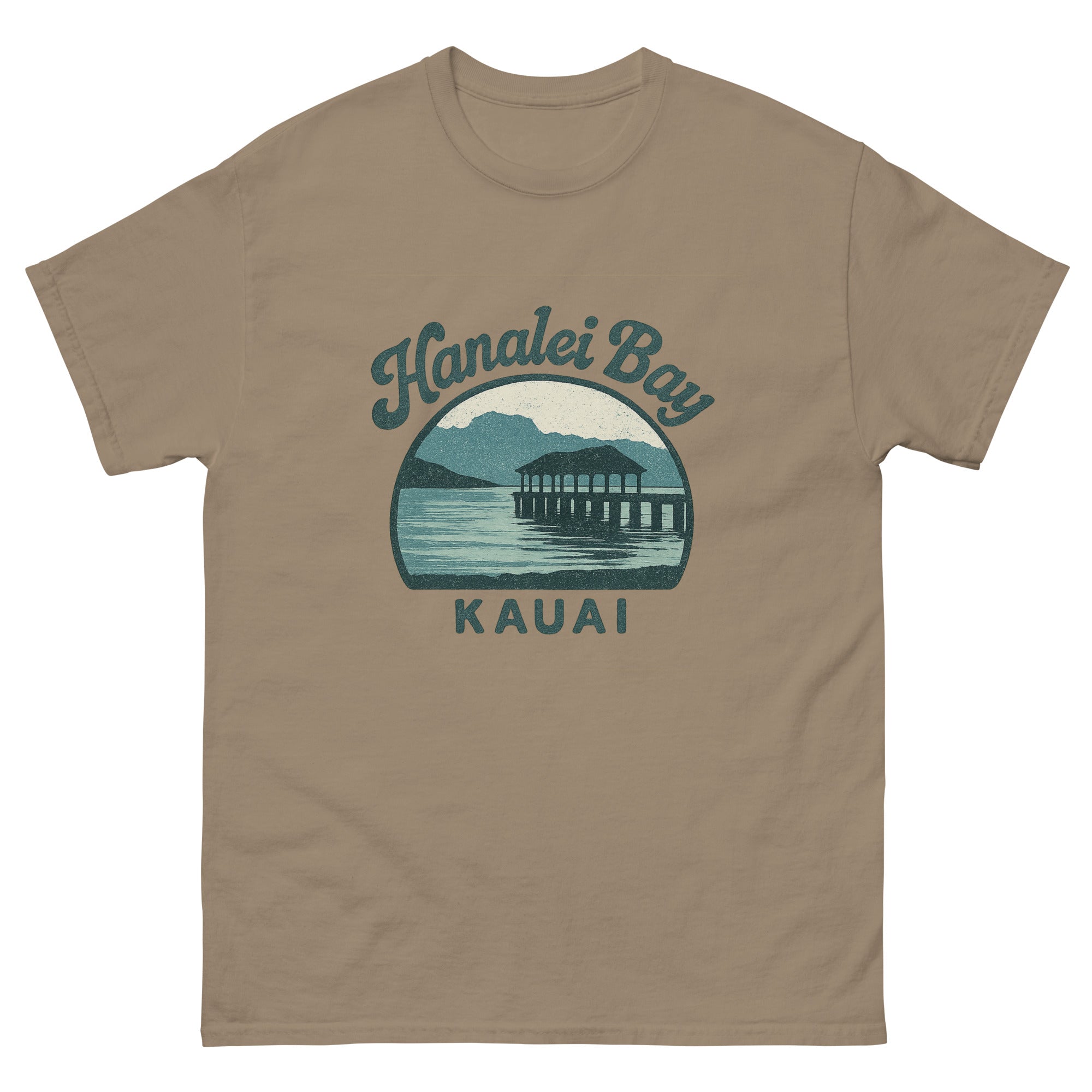 Hanalei Bay Hawaiian t-shirt design on a Brown Savana unisex tee