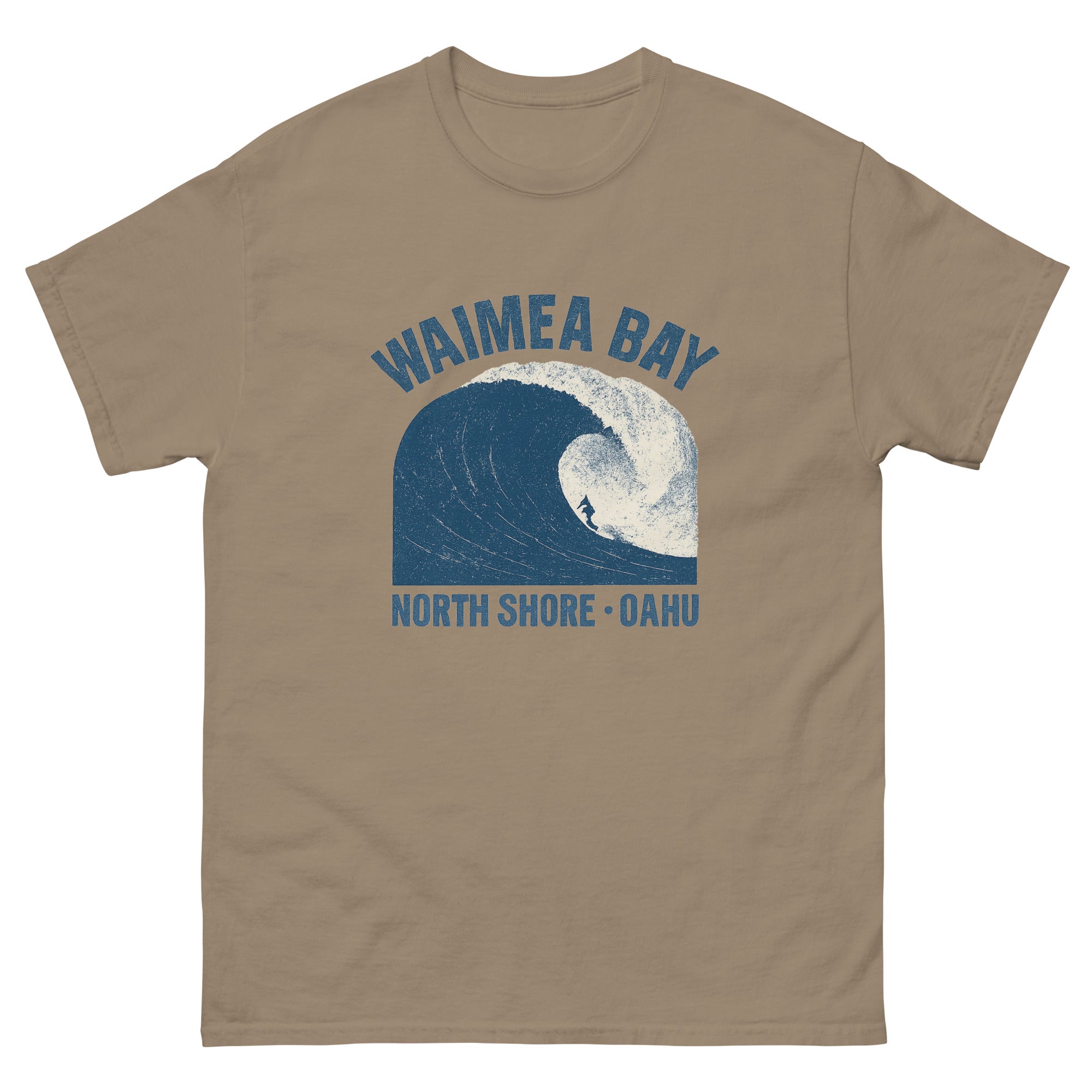 Waimea Bay Hawaiian t-shirt design on a Brown Savana unisex tee