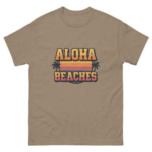 Aloha Beaches Hawaiian t-shirt design on a Brown Savana unisex tee