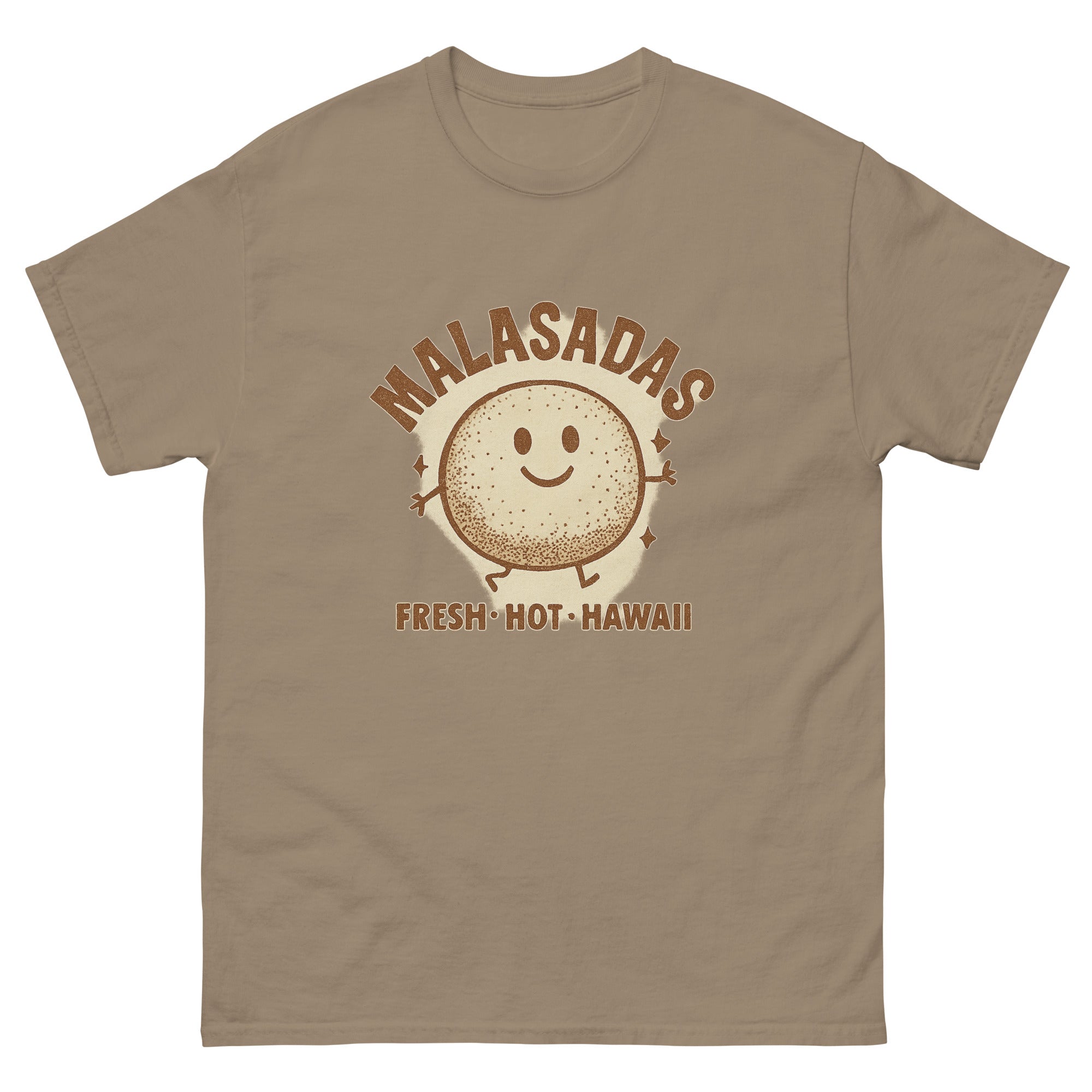 Malasada Hawaiian t-shirt design on a Brown Savana unisex tee