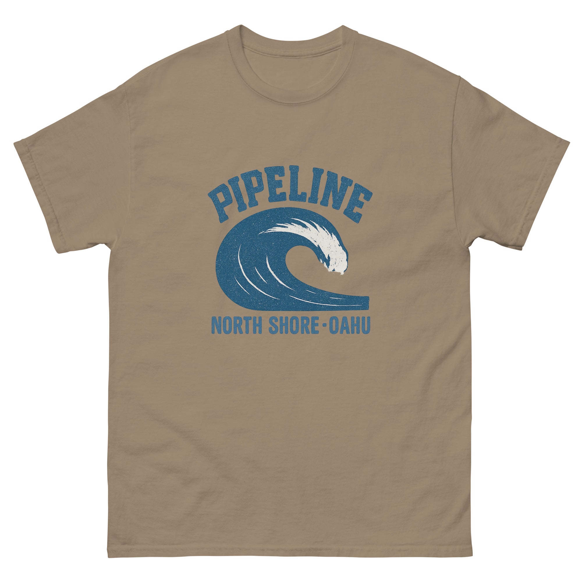 Pipeline Hawaiian t-shirt design on a Brown Savana unisex tee