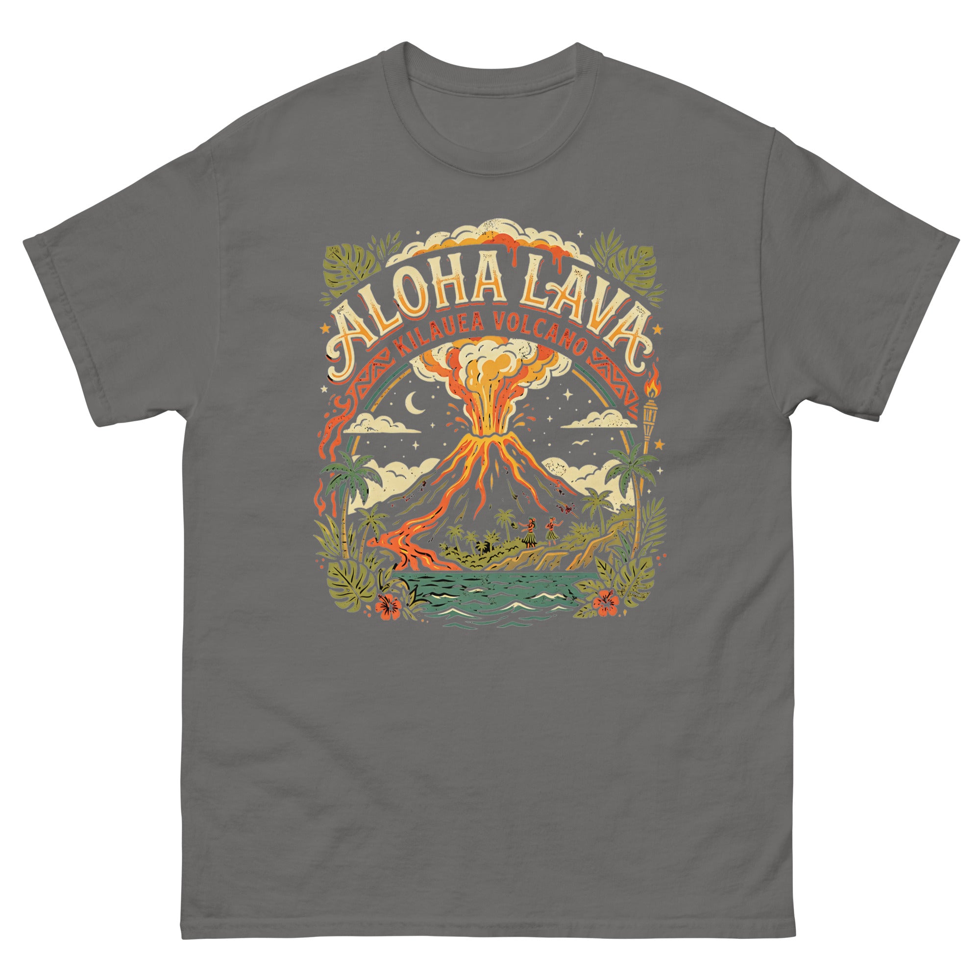 Aloha Kilauea Hawaiian t-shirt design on a Charcoal unisex tee