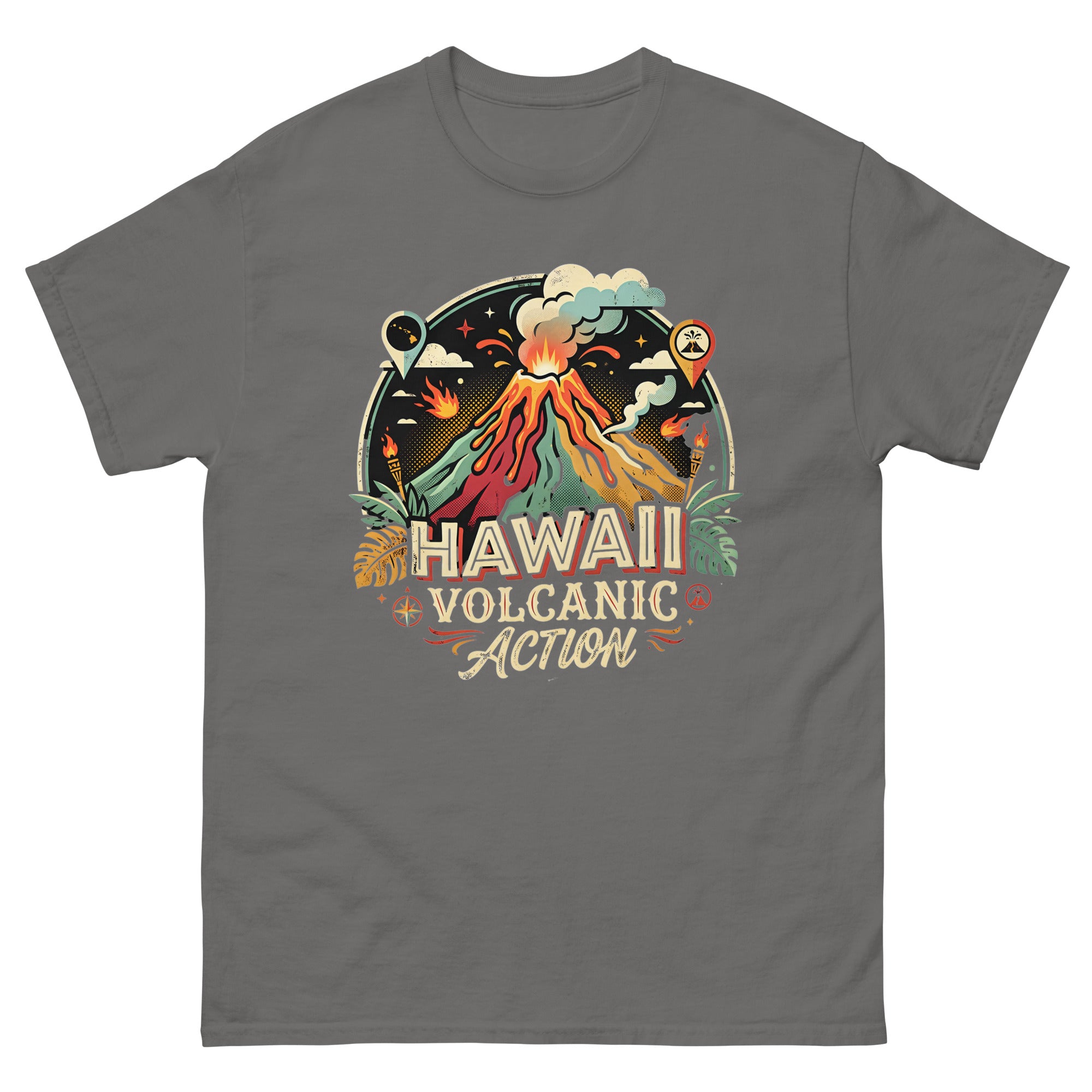 Hawaii Volcanic Action v1 Hawaiian t-shirt design on a Charcoal unisex tee