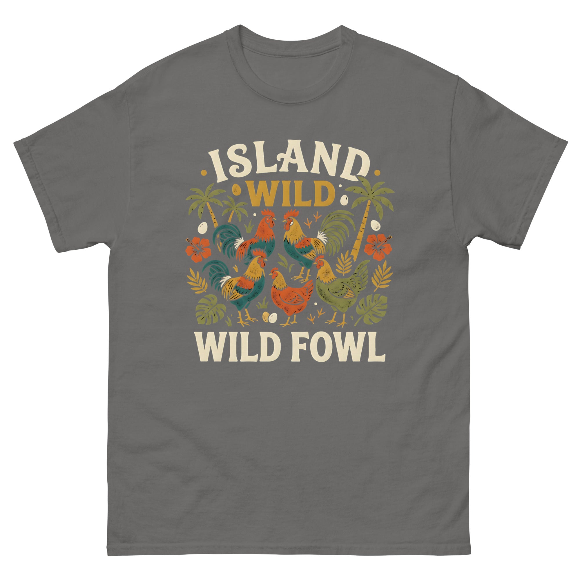 Chicken Island Aloha Kauai v4 Hawaiian t-shirt design on a Charcoal unisex tee