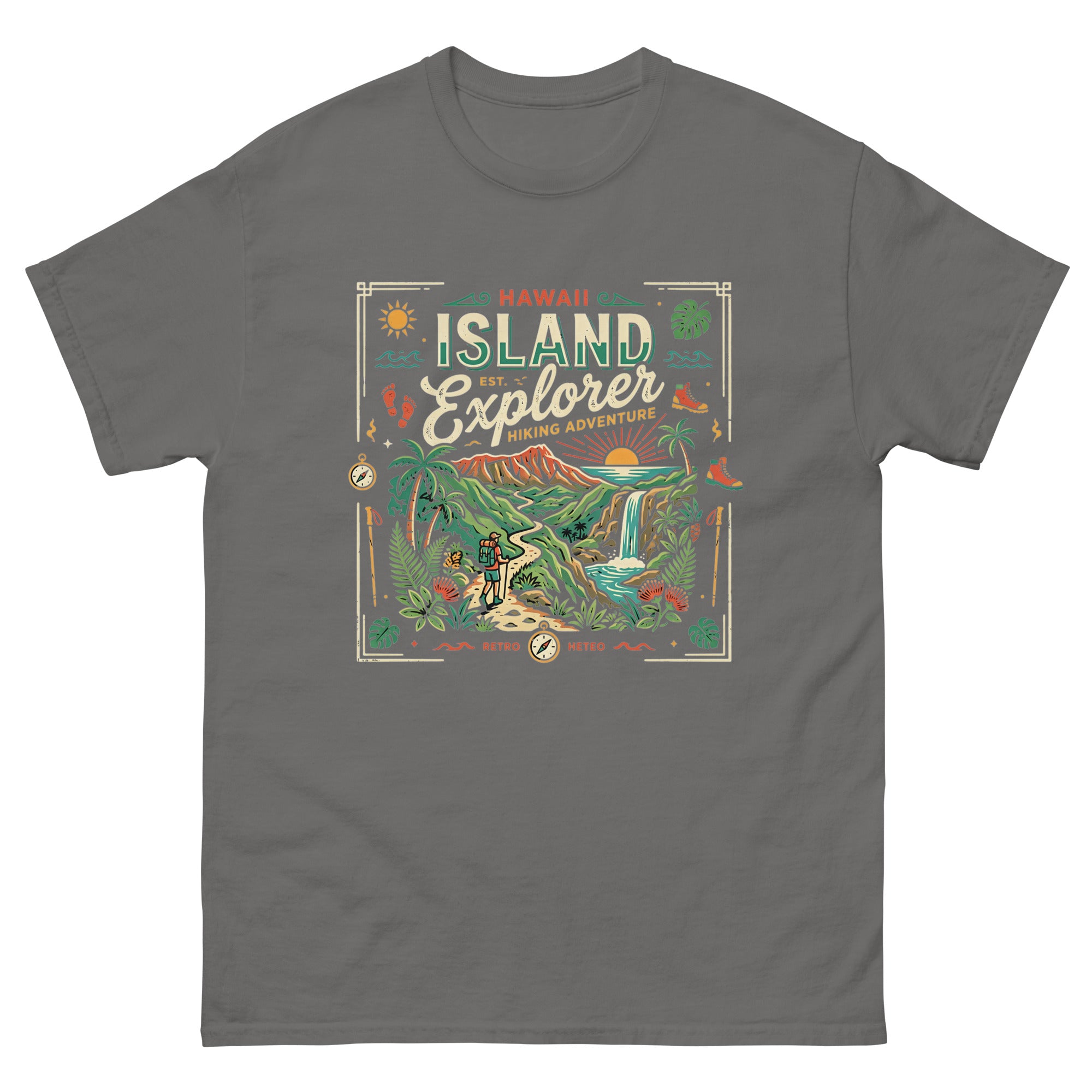 Aloha Trails v4 Hawaiian t-shirt design on a Charcoal unisex tee