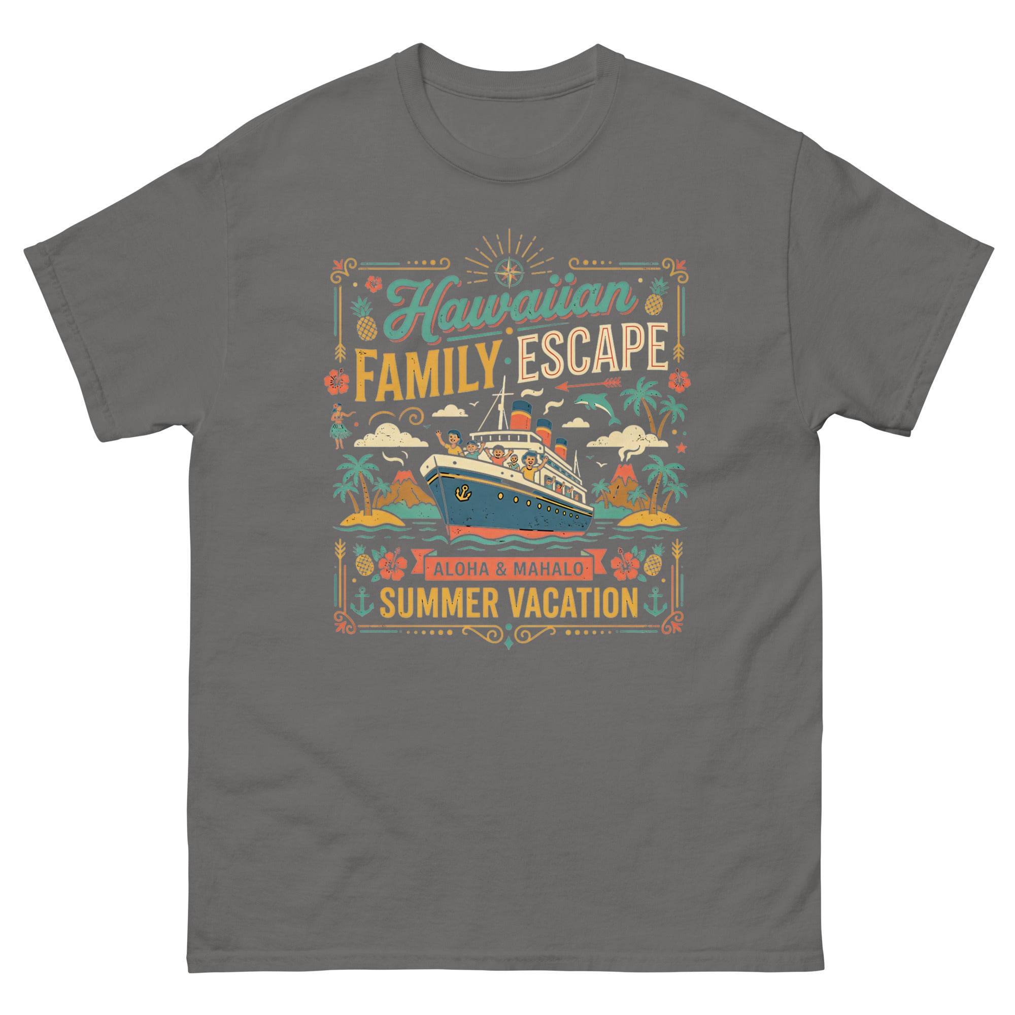 Hawaii Ohana Sea Adventure v4 Hawaiian t-shirt design on a Charcoal unisex tee