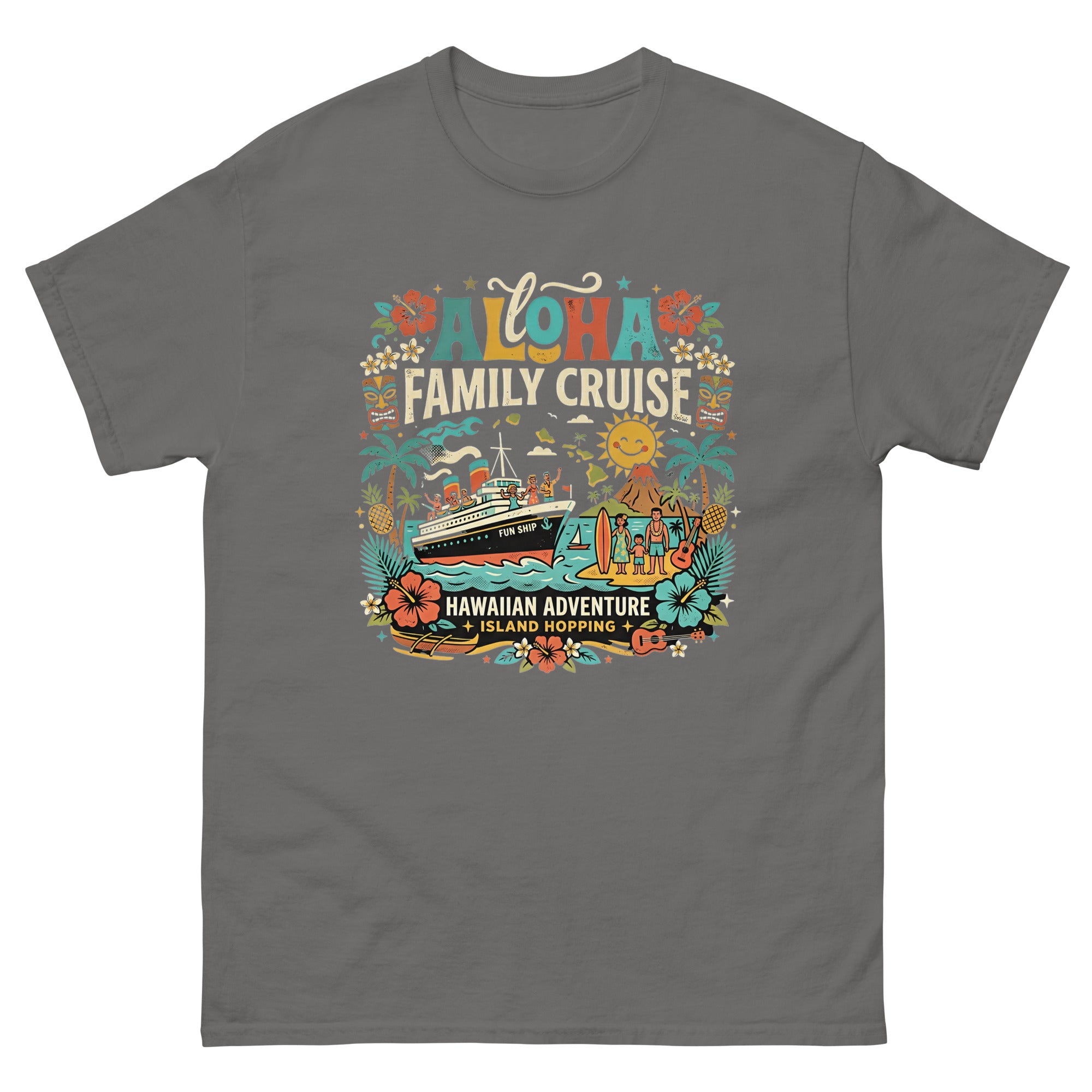 Hawaii Ohana Sea Adventure v3 Hawaiian t-shirt design on a Charcoal unisex tee