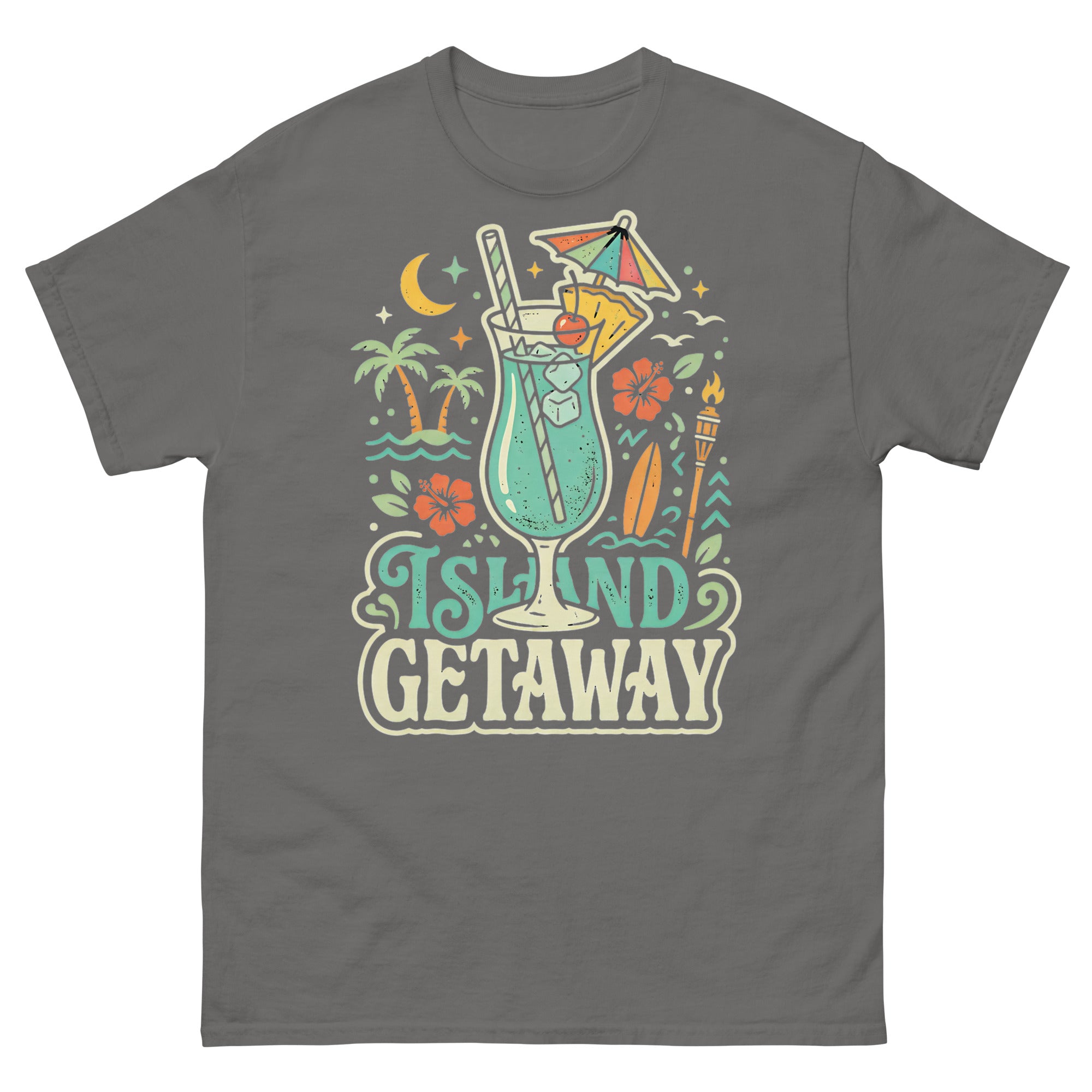 Blue Hawaii Island Paradise v2 Hawaiian t-shirt design on a Charcoal unisex tee