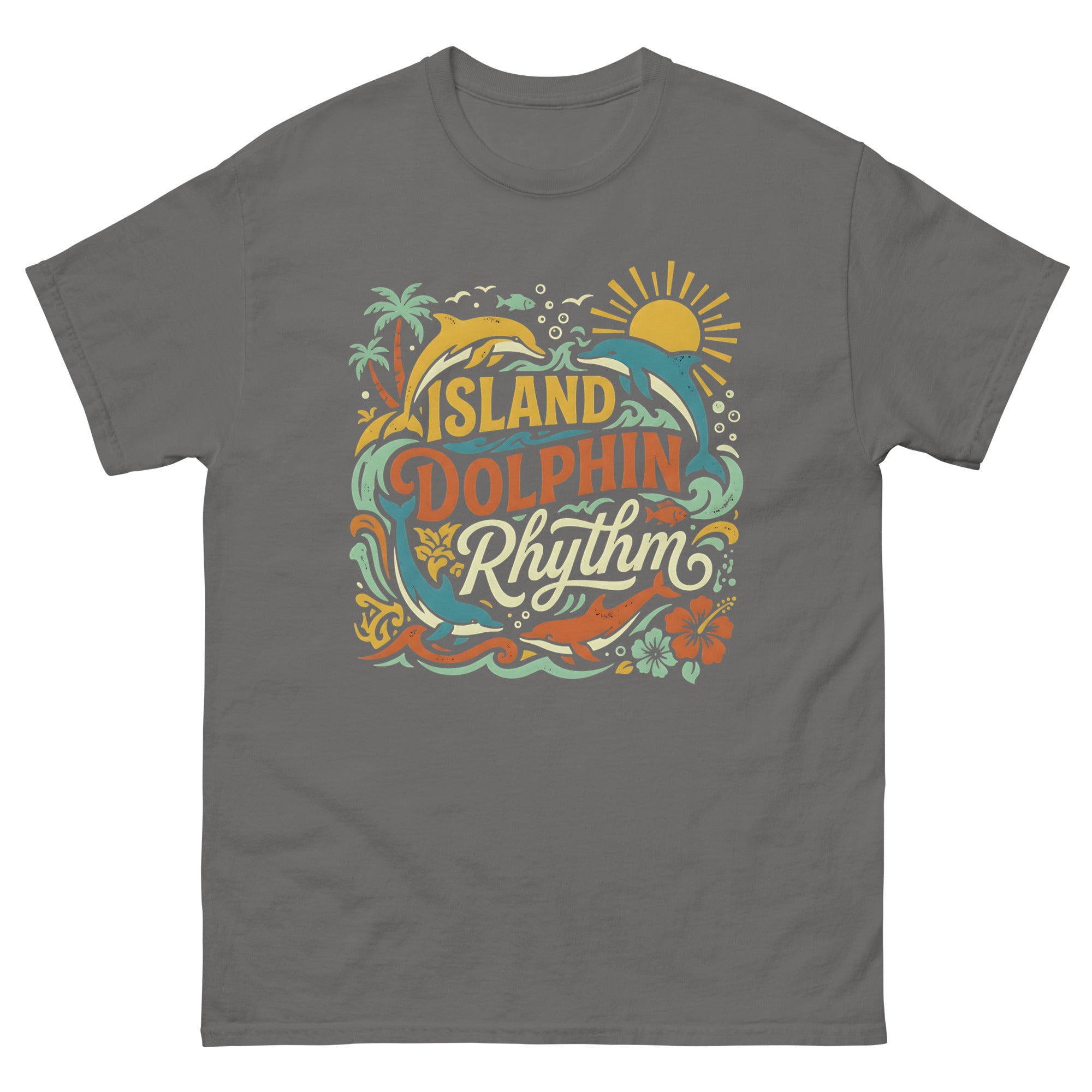Aloha State Dolphins v2 Hawaiian t-shirt design on a Charcoal unisex tee