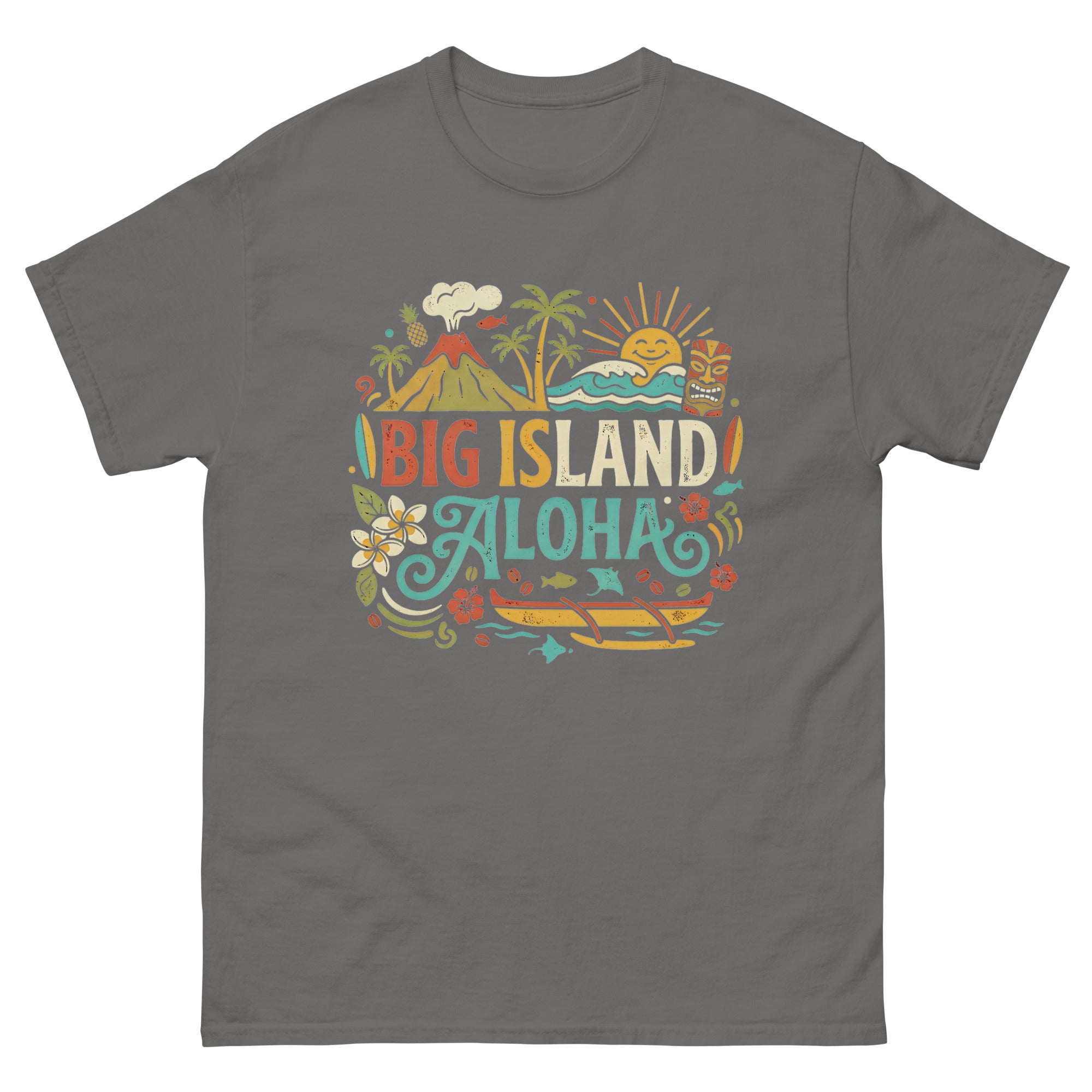 Big Island Aloha Hawaiian t-shirt design on a Charcoal unisex tee