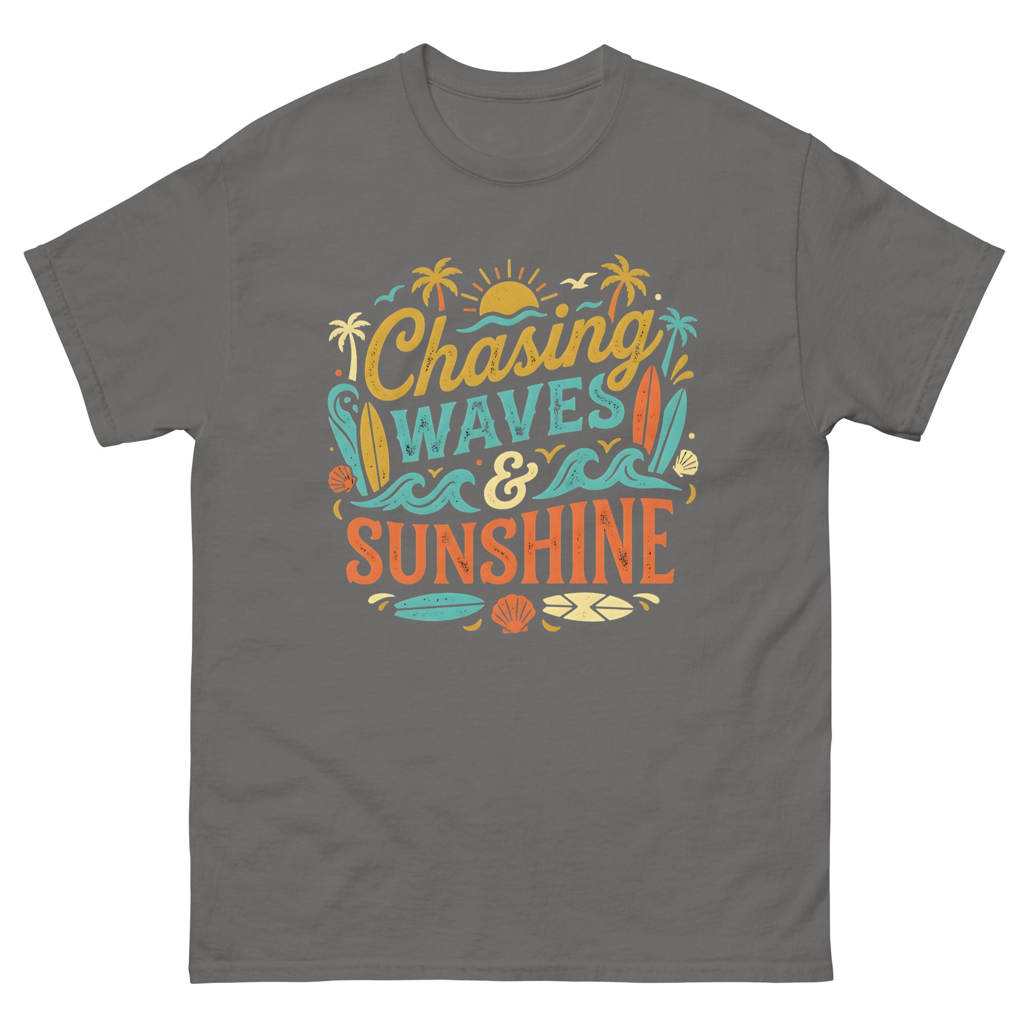 Chasing the Sun v3 Hawaiian t-shirt design on a Charcoal unisex tee