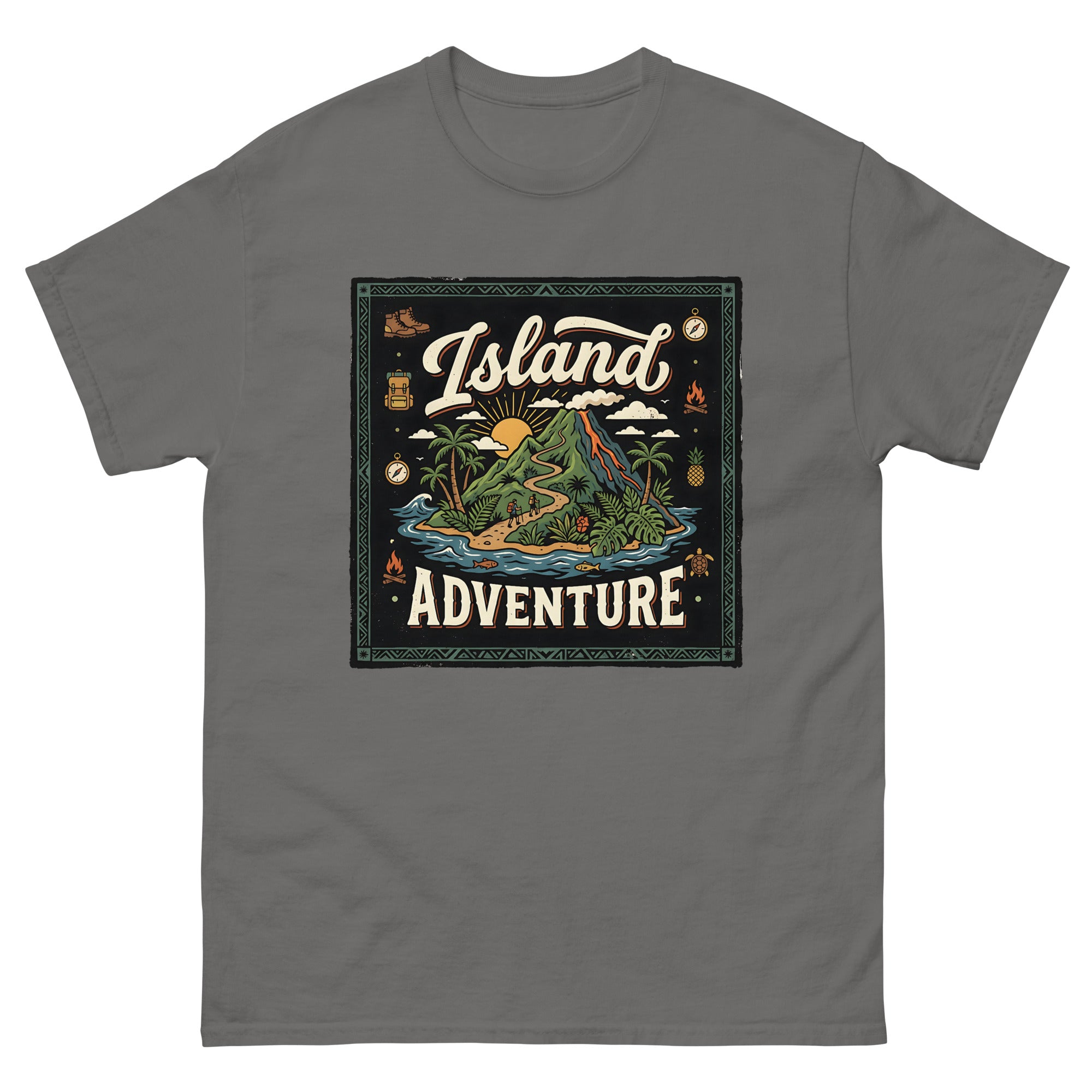 Aloha Trails Hawaiian t-shirt design on a Charcoal unisex tee