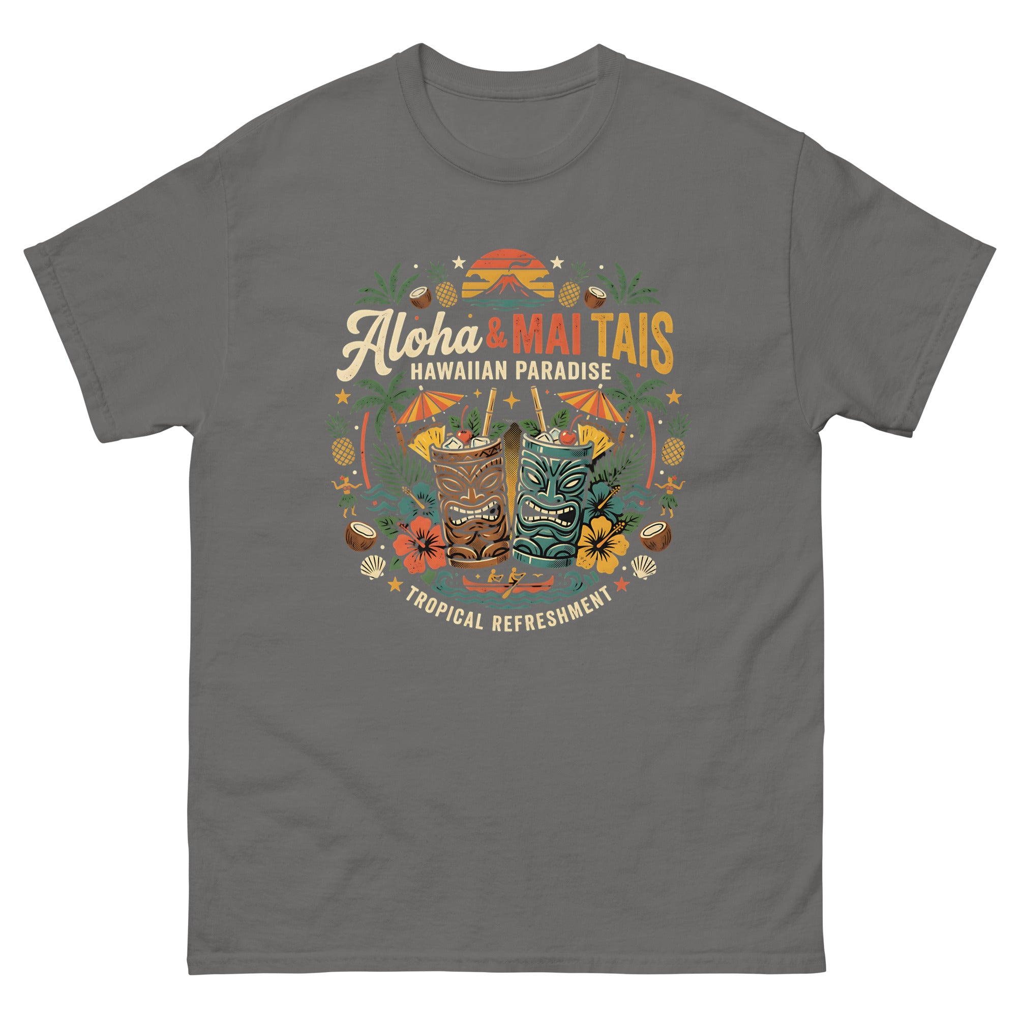 Island Mai Tai Time Hawaii v2 Hawaiian t-shirt design on a Charcoal unisex tee