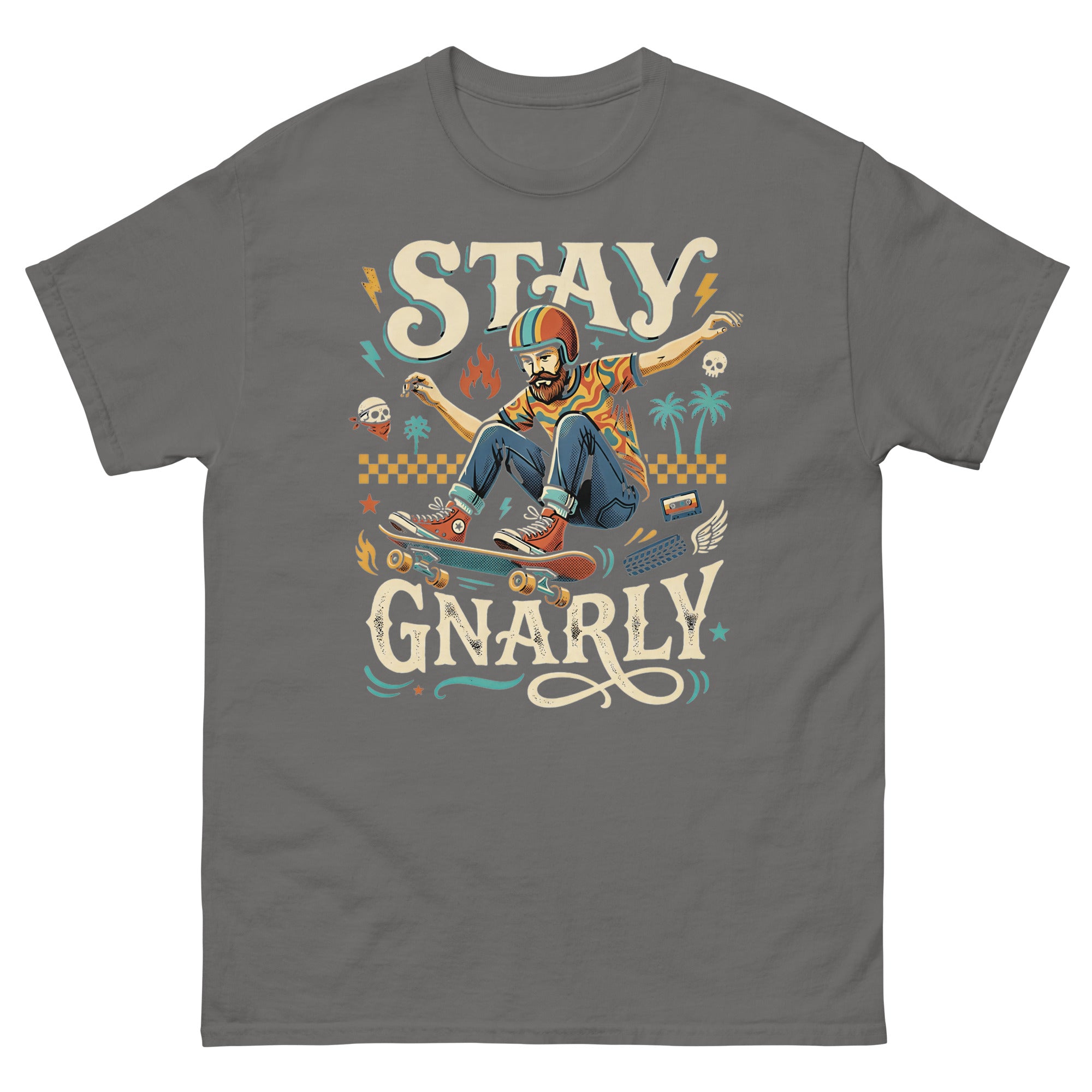 Skate for Life v2 Hawaiian t-shirt design on a Charcoal unisex tee
