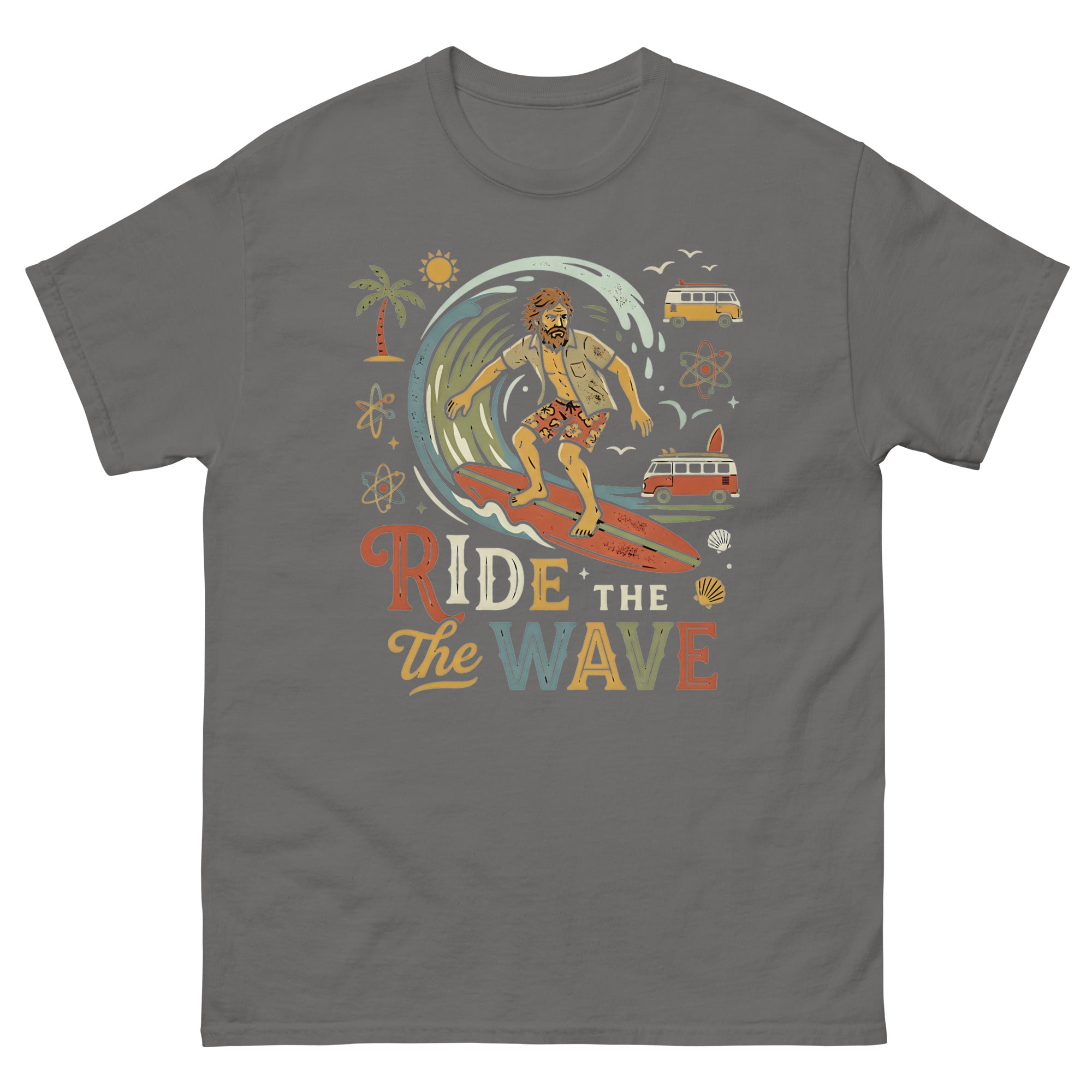Ride the Wave Hawaiian t-shirt design on a Charcoal unisex tee