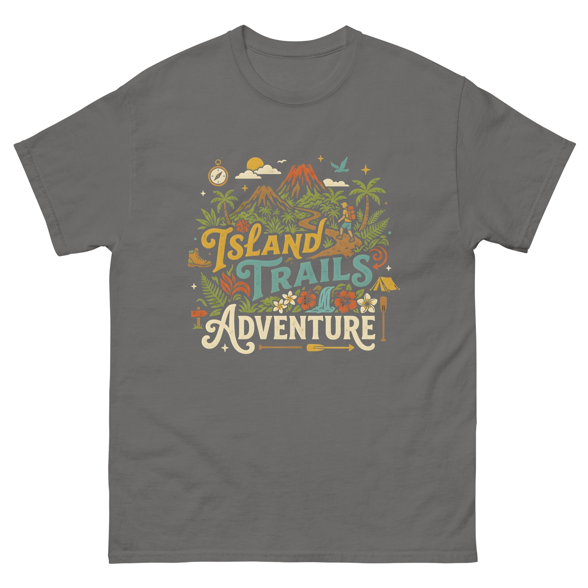 Aloha Trails Hawaiian t-shirt design on a Charcoal unisex tee