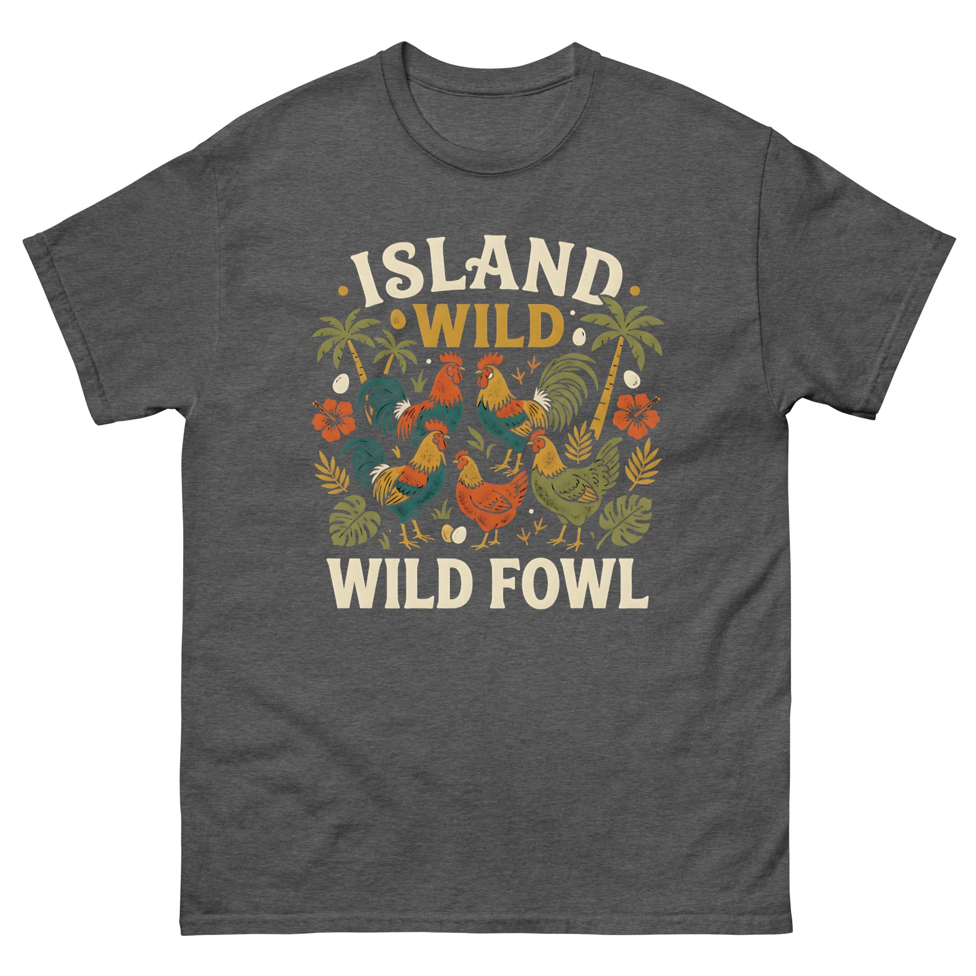 Chicken Island Aloha Kauai v4 Hawaiian t-shirt design on a Dark Heather unisex tee