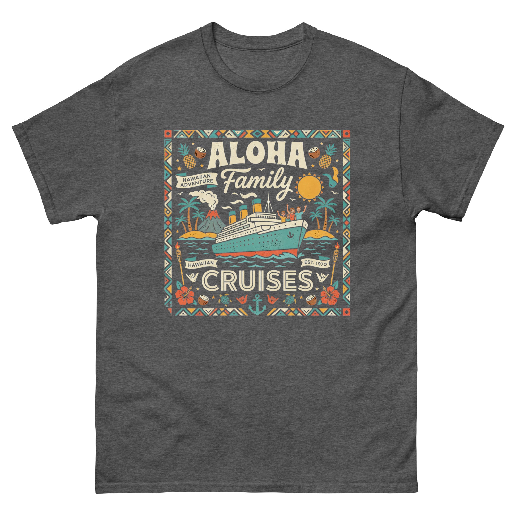 Hawaii Ohana Sea Adventure v2 Hawaiian t-shirt design on a Dark Heather unisex tee