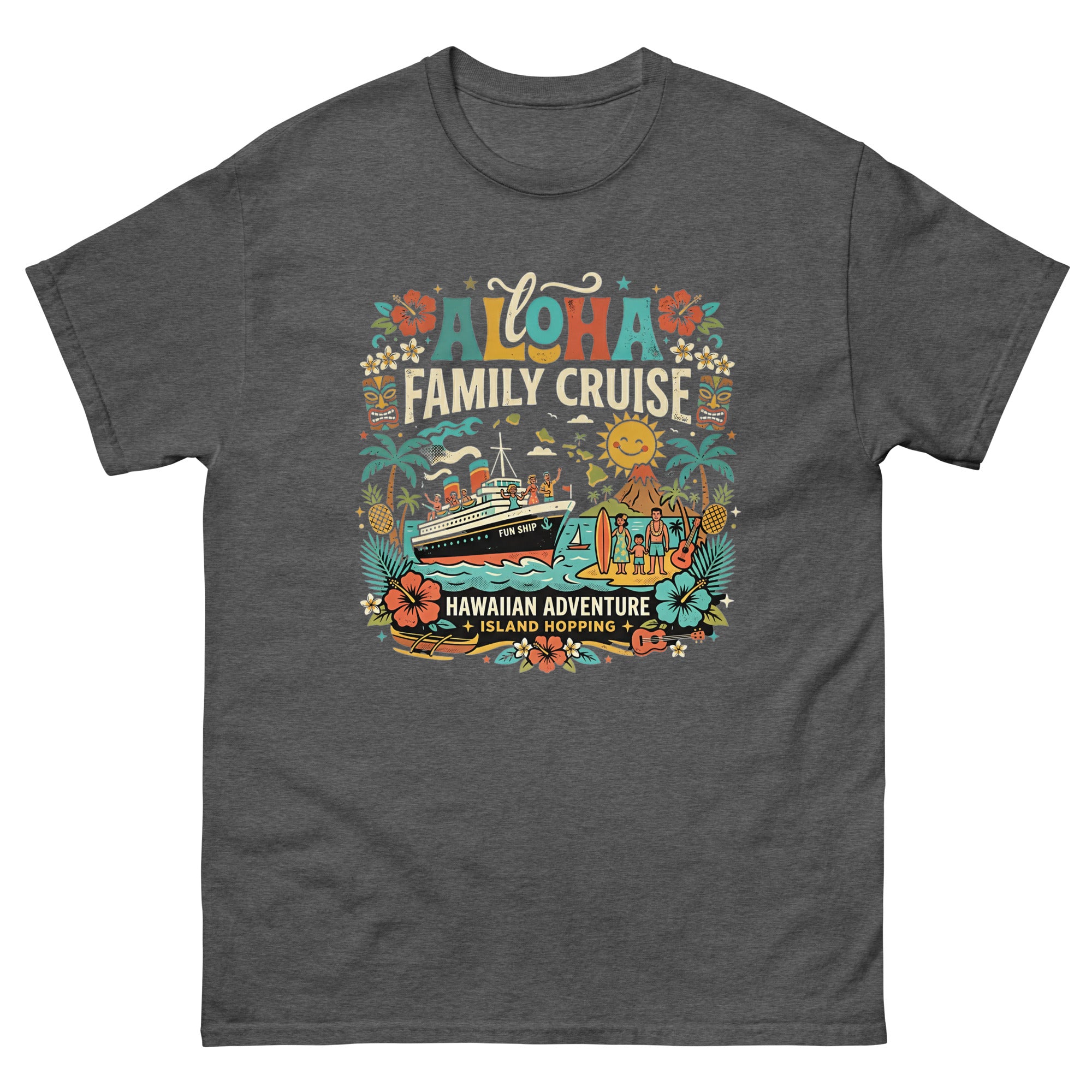 Hawaii Ohana Sea Adventure v3 Hawaiian t-shirt design on a Dark Heather unisex tee