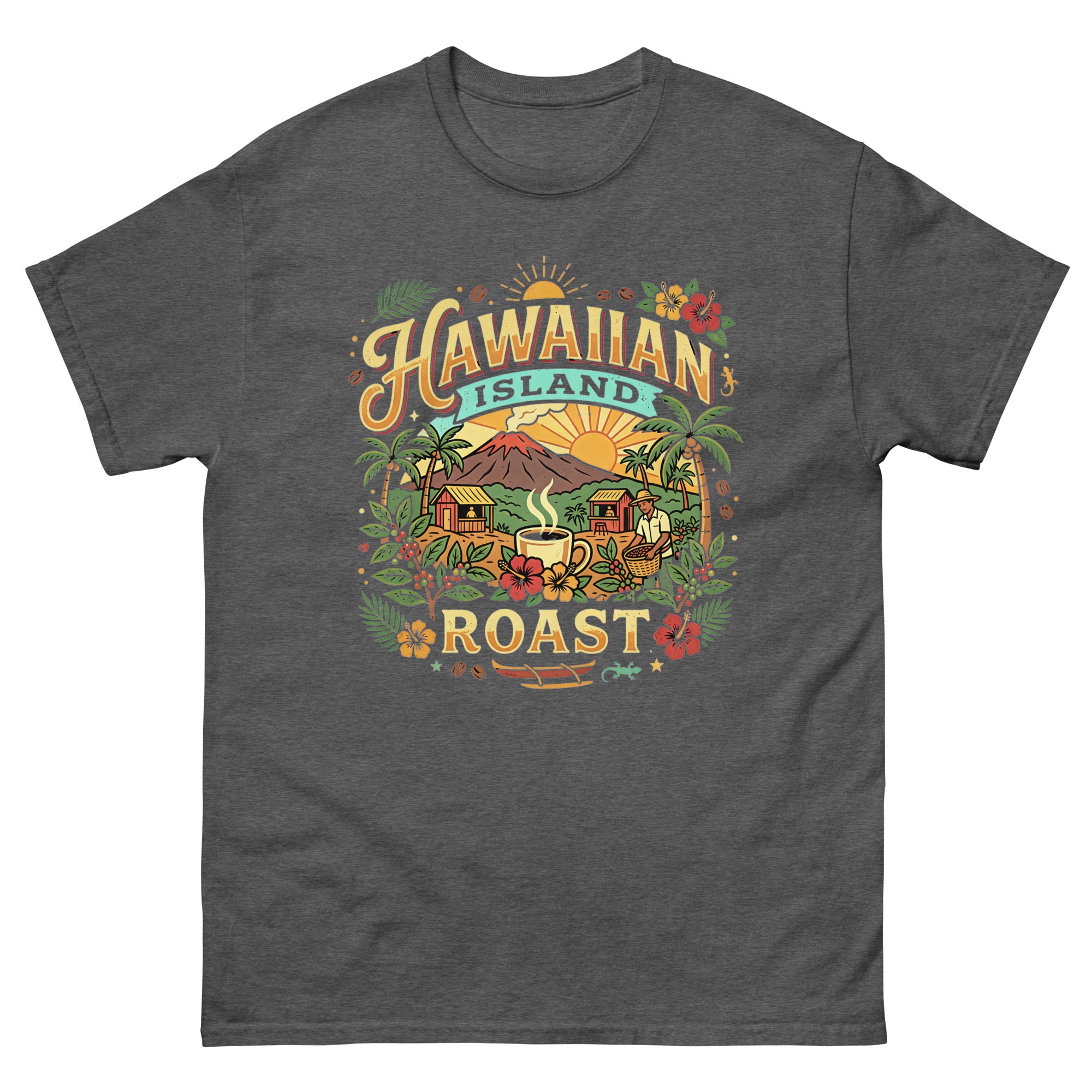 Hawaiian Island Roast Hawaiian t-shirt design on a Dark Heather unisex tee