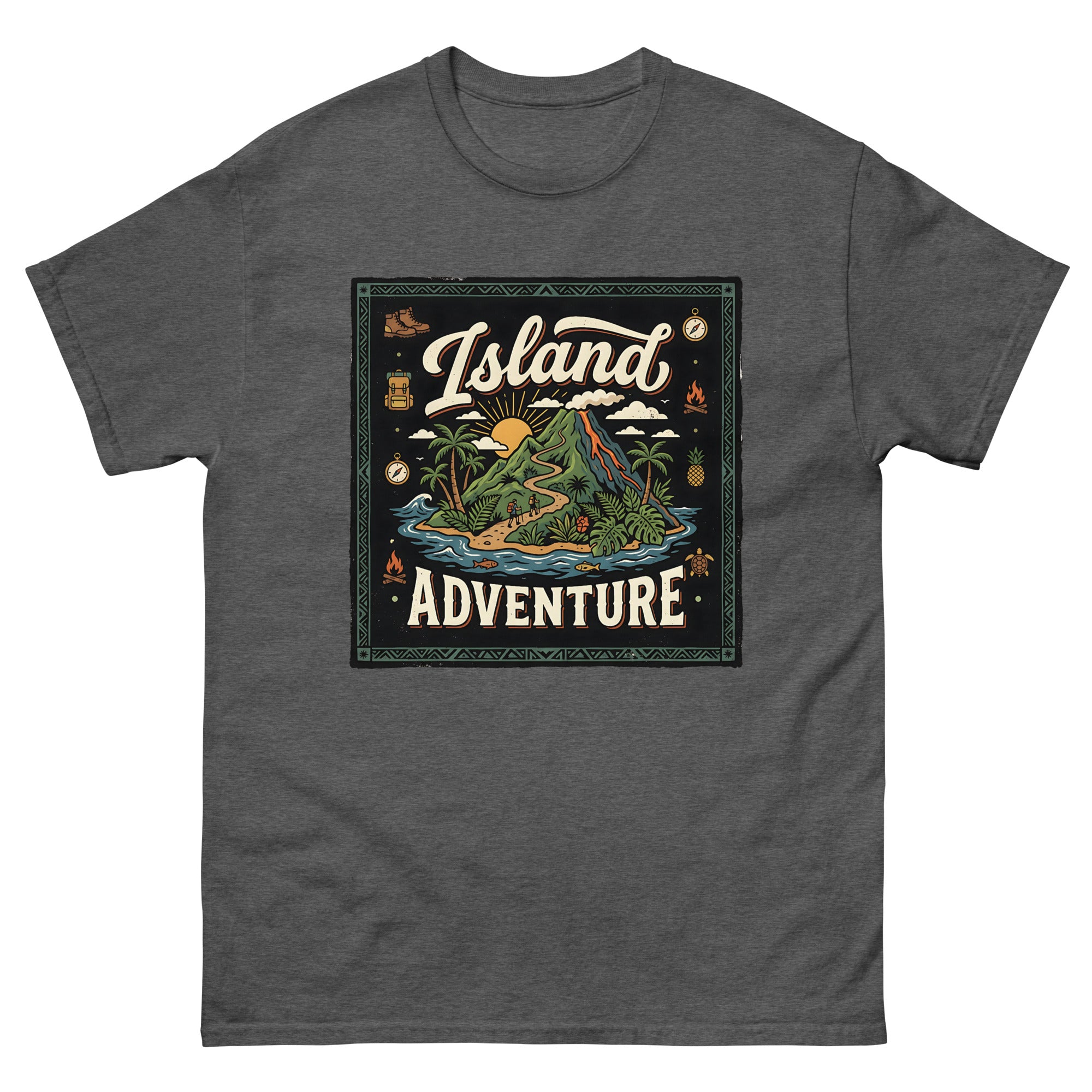 Aloha Trails Hawaiian t-shirt design on a Dark Heather unisex tee