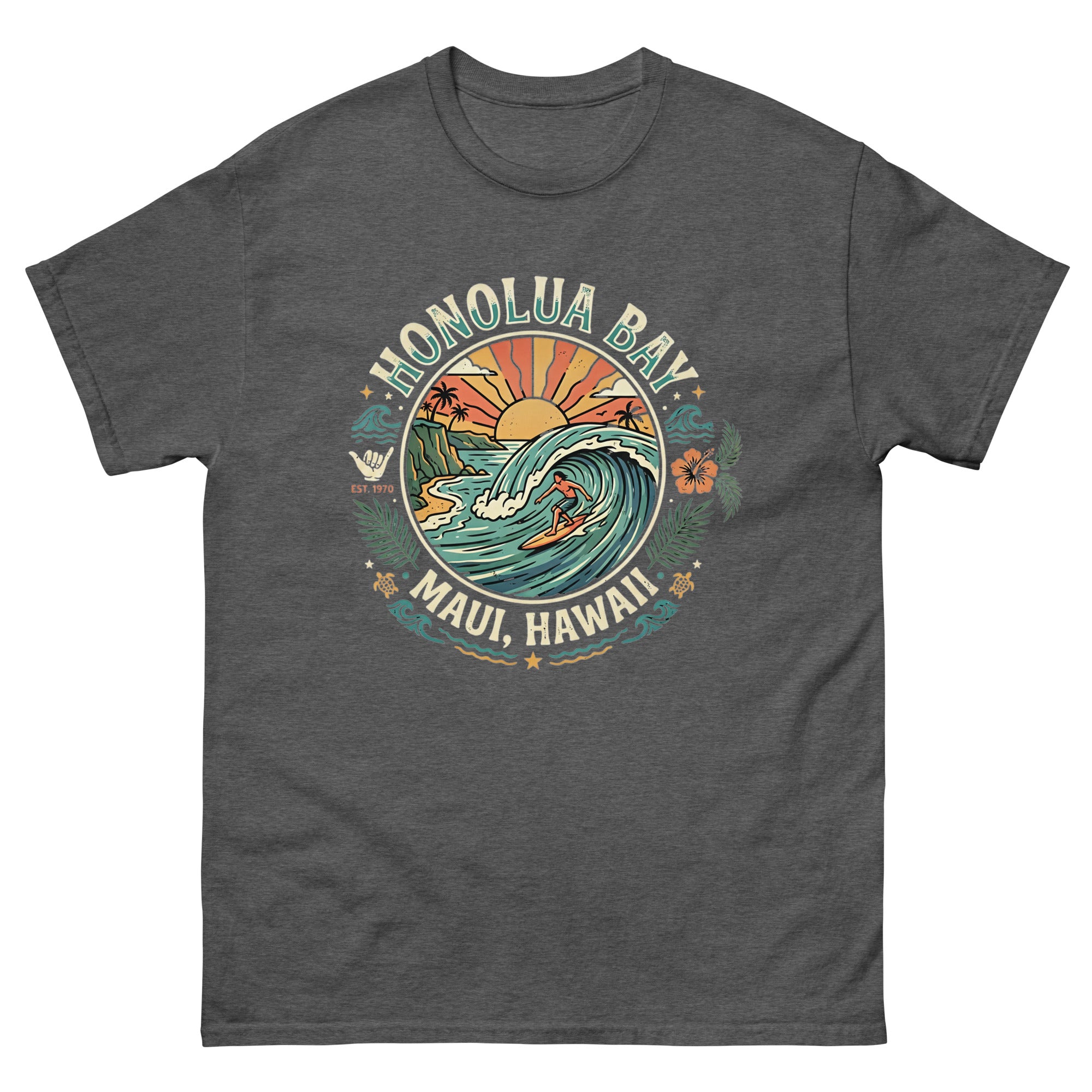 Honolua Bay Maui Hawaii Hawaiian t-shirt design on a Dark Heather unisex tee