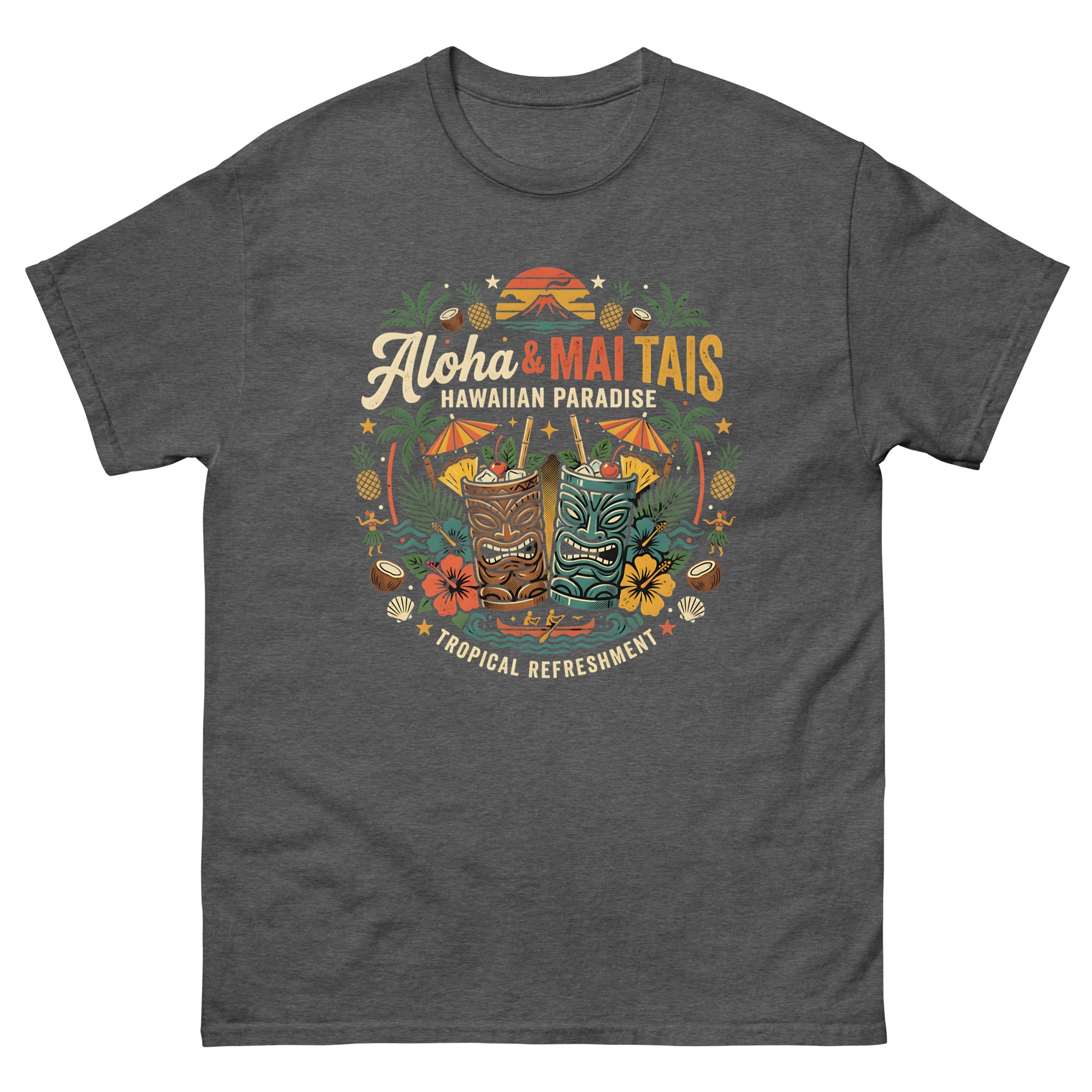 Island Mai Tai Time Hawaii v2 Hawaiian t-shirt design on a Dark Heather unisex tee