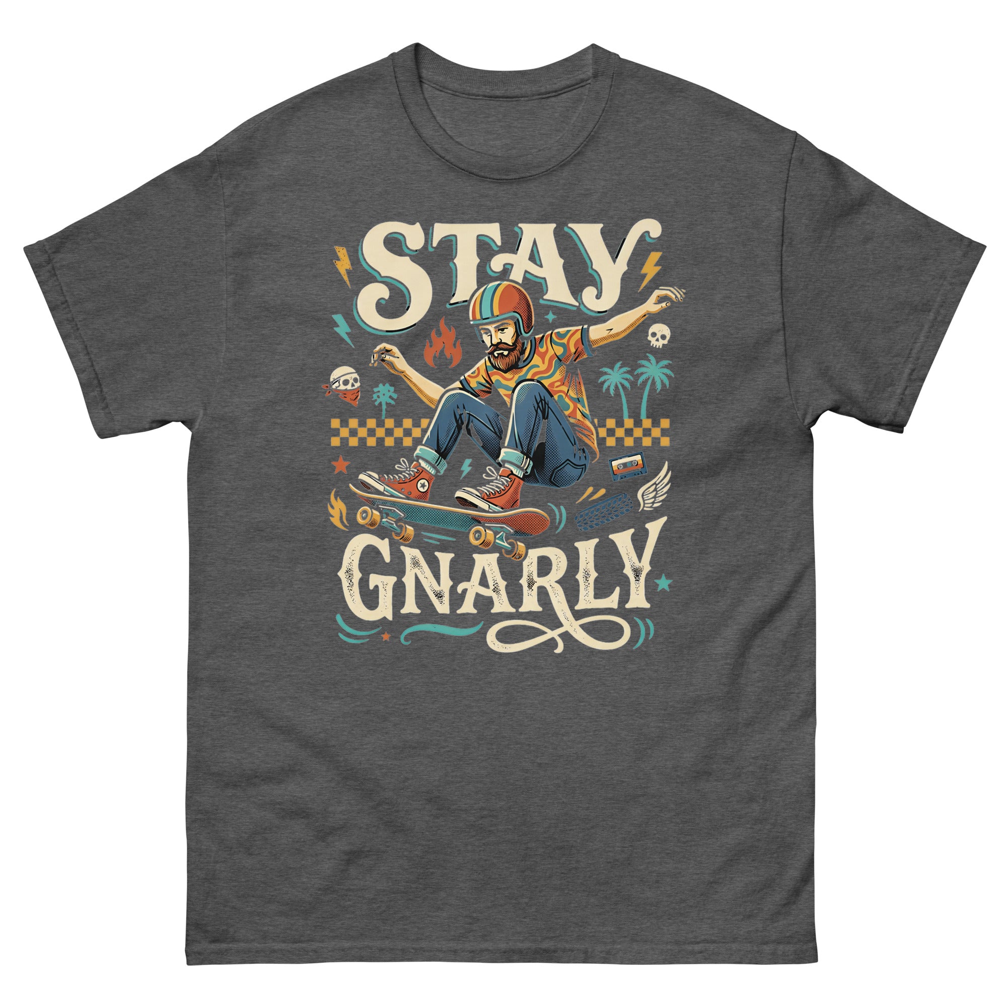 Skate for Life v2 Hawaiian t-shirt design on a Dark Heather unisex tee