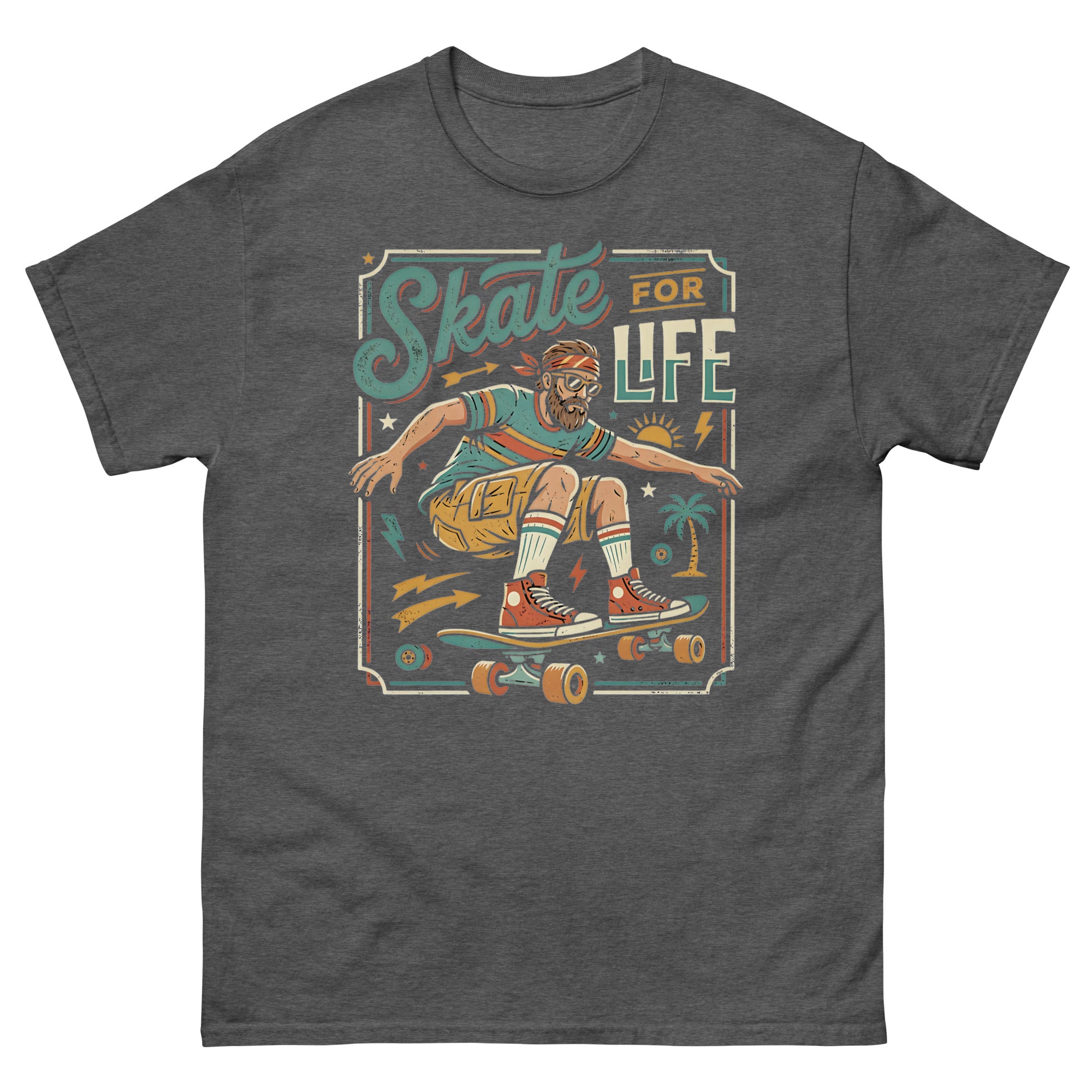 Skate for Life Hawaiian t-shirt design on a Dark Heather unisex tee