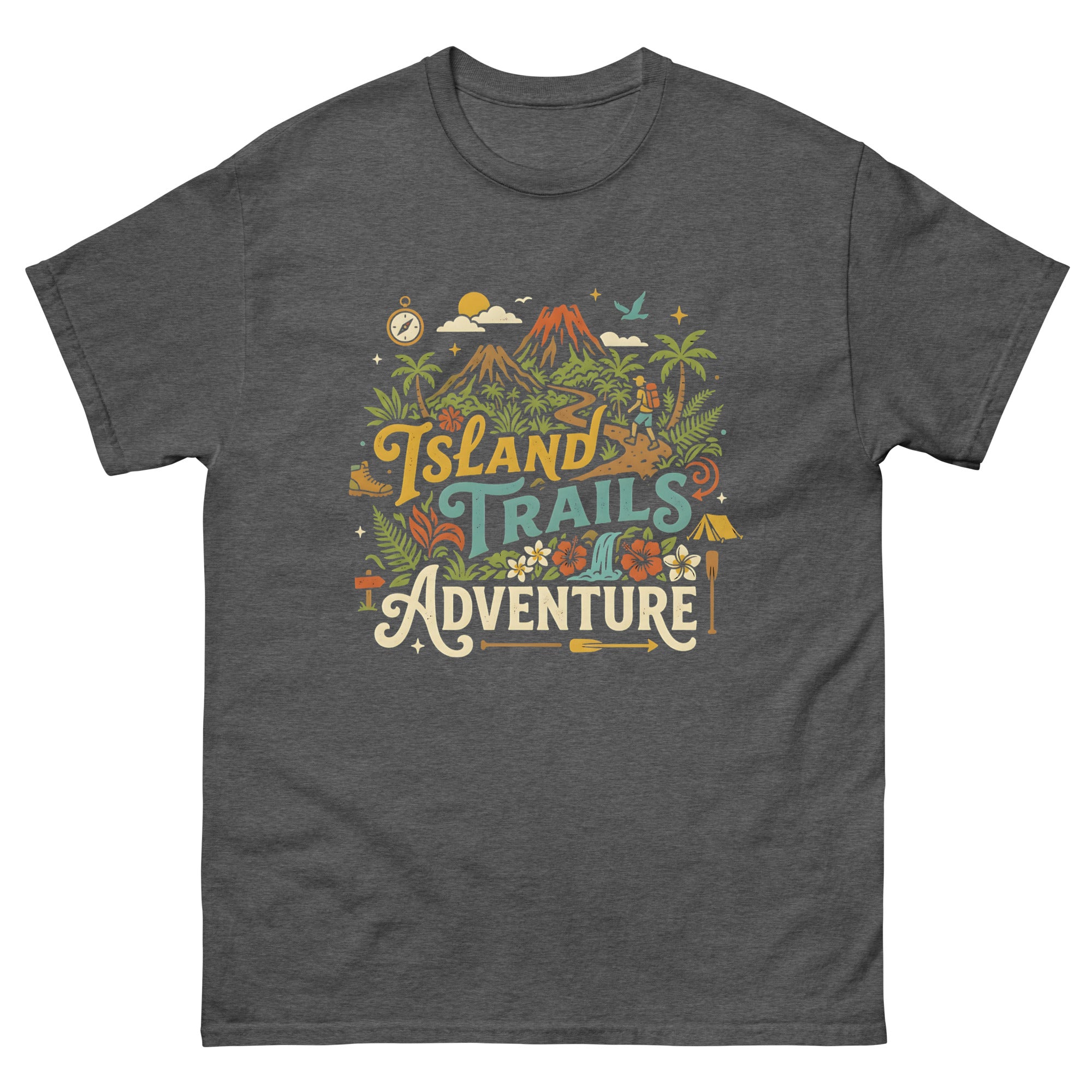 Aloha Trails Hawaiian t-shirt design on a Dark Heather unisex tee