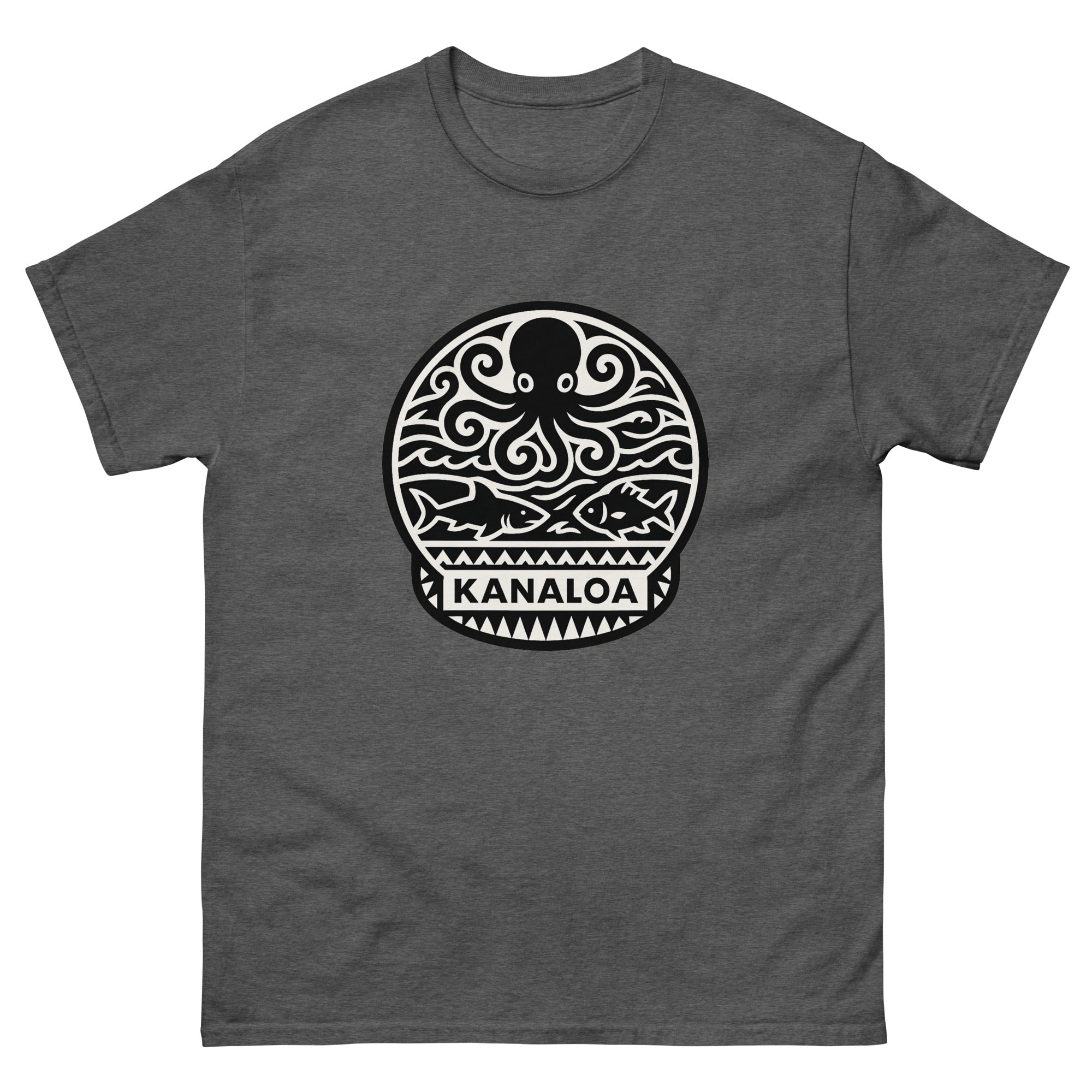 Kanaloa Hawaiian God T-Shirt Hawaiian t-shirt design on a Dark Heather unisex tee