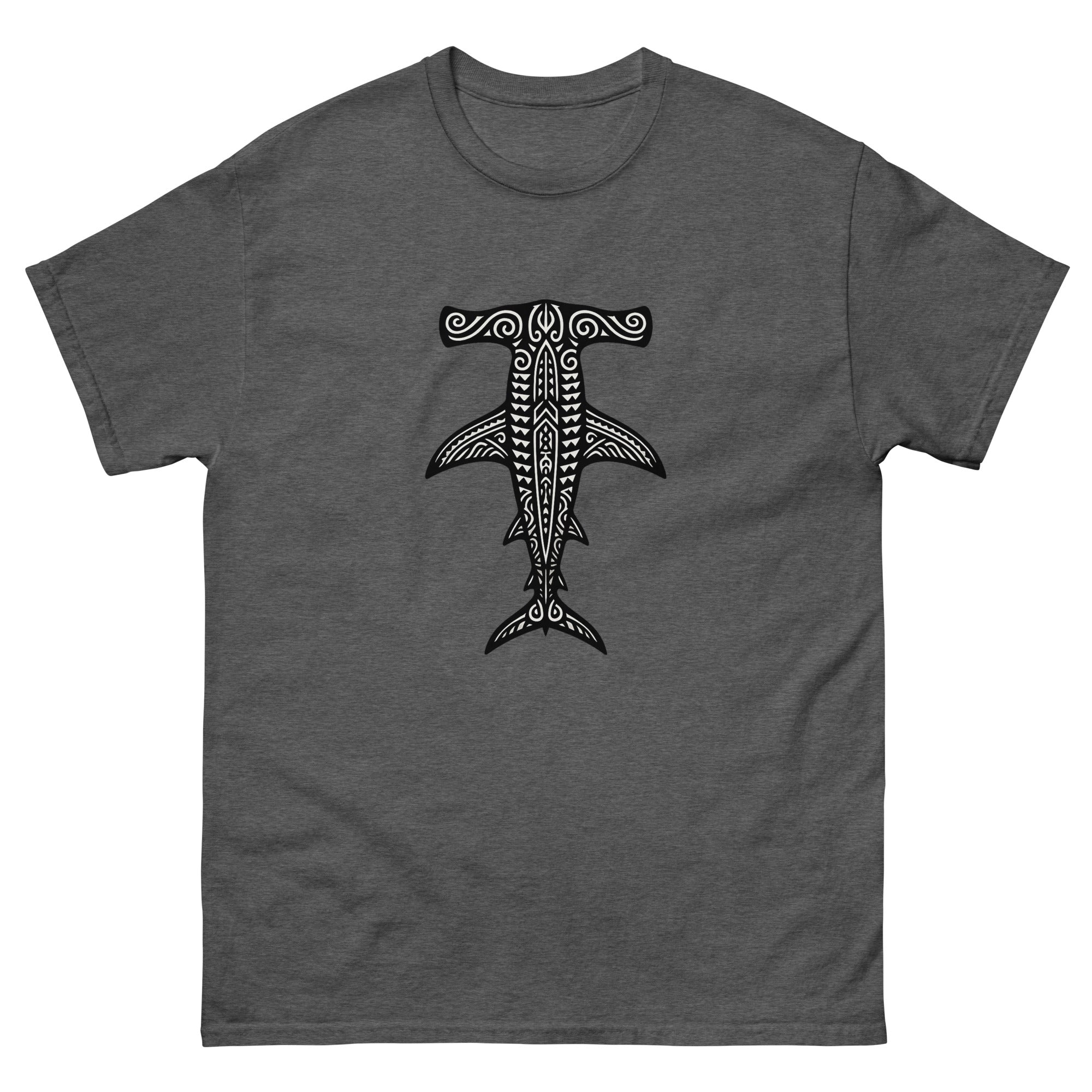 Mano Kihikihi Hammerhead Hawaiian T-Shirt Hawaiian t-shirt design on a Dark Heather unisex tee