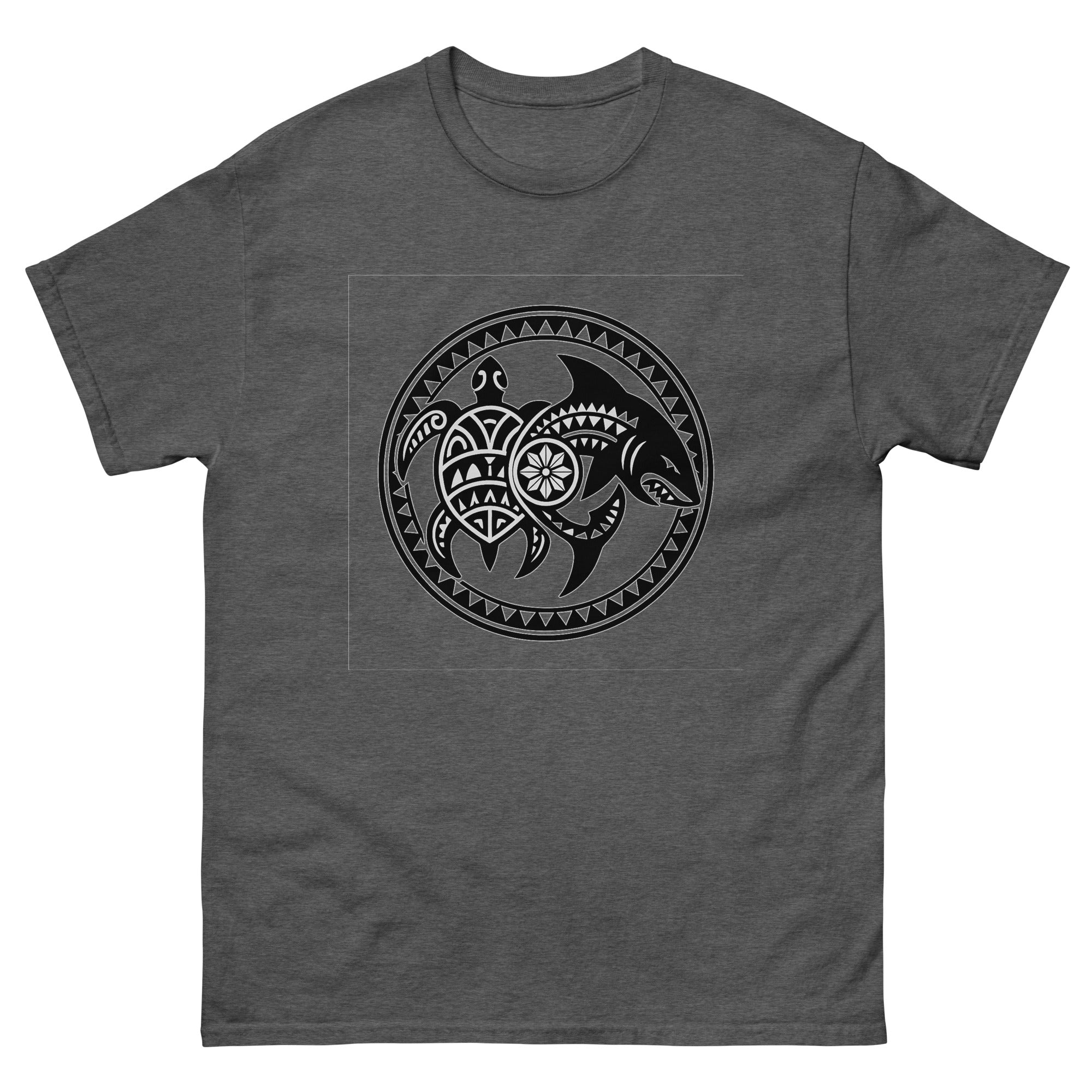 Honu Mano Twin Hawaiian T-Shirt Hawaiian t-shirt design on a Dark Heather unisex tee