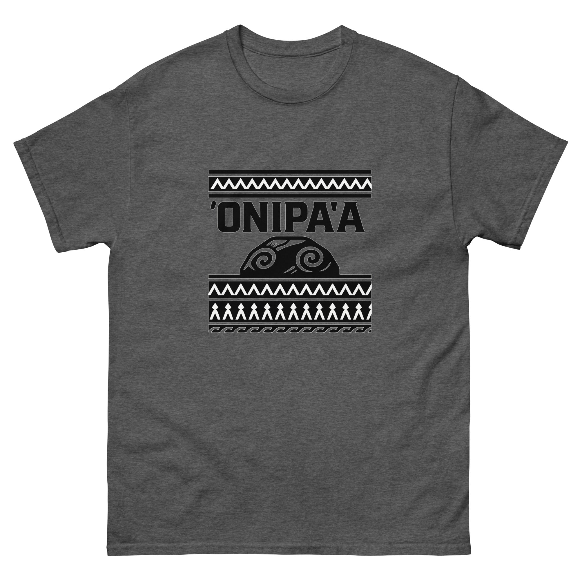 Onipaa Hawaiian t-shirt design on a Dark Heather unisex tee