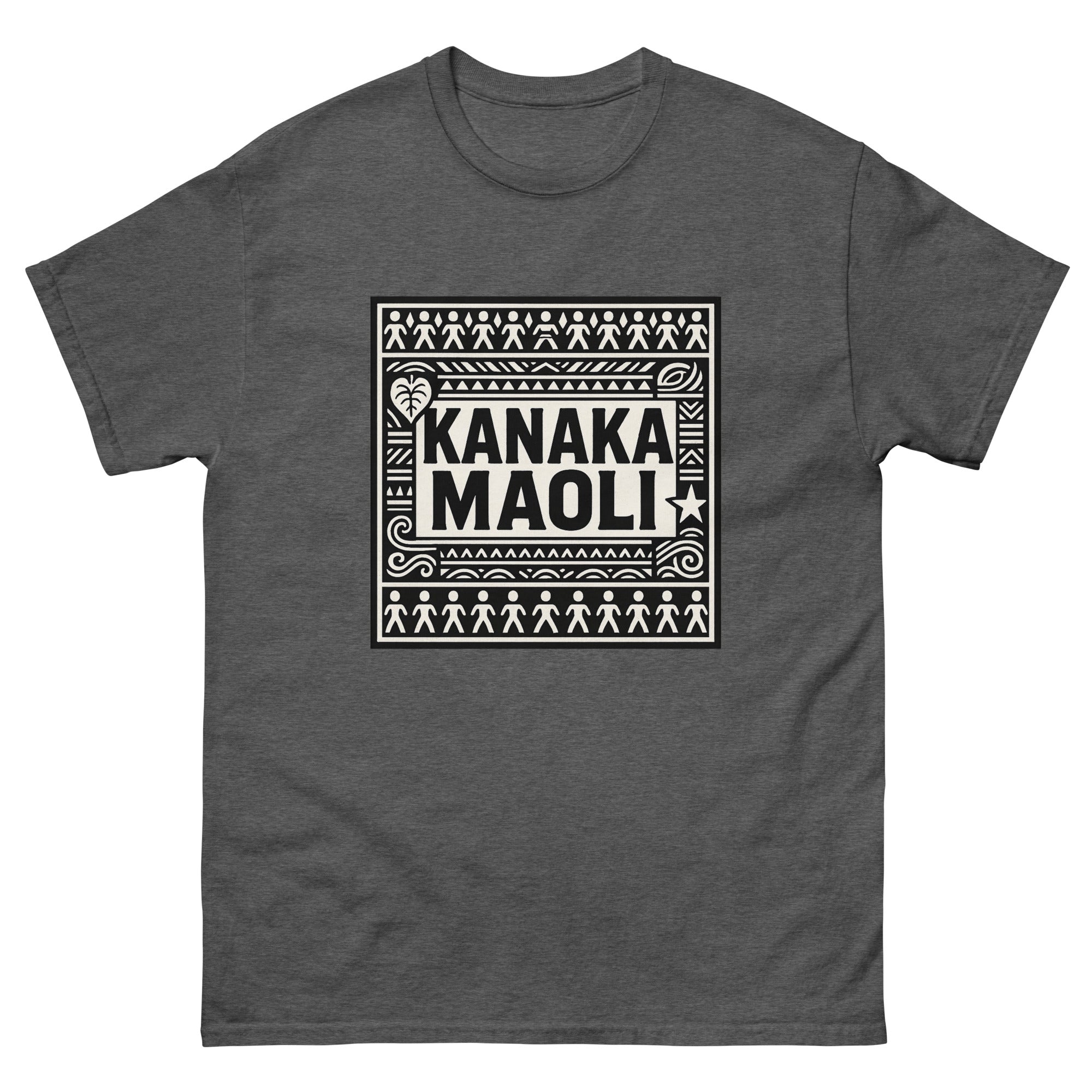 Kanaka Maoli Hawaiian t-shirt design on a Dark Heather unisex tee