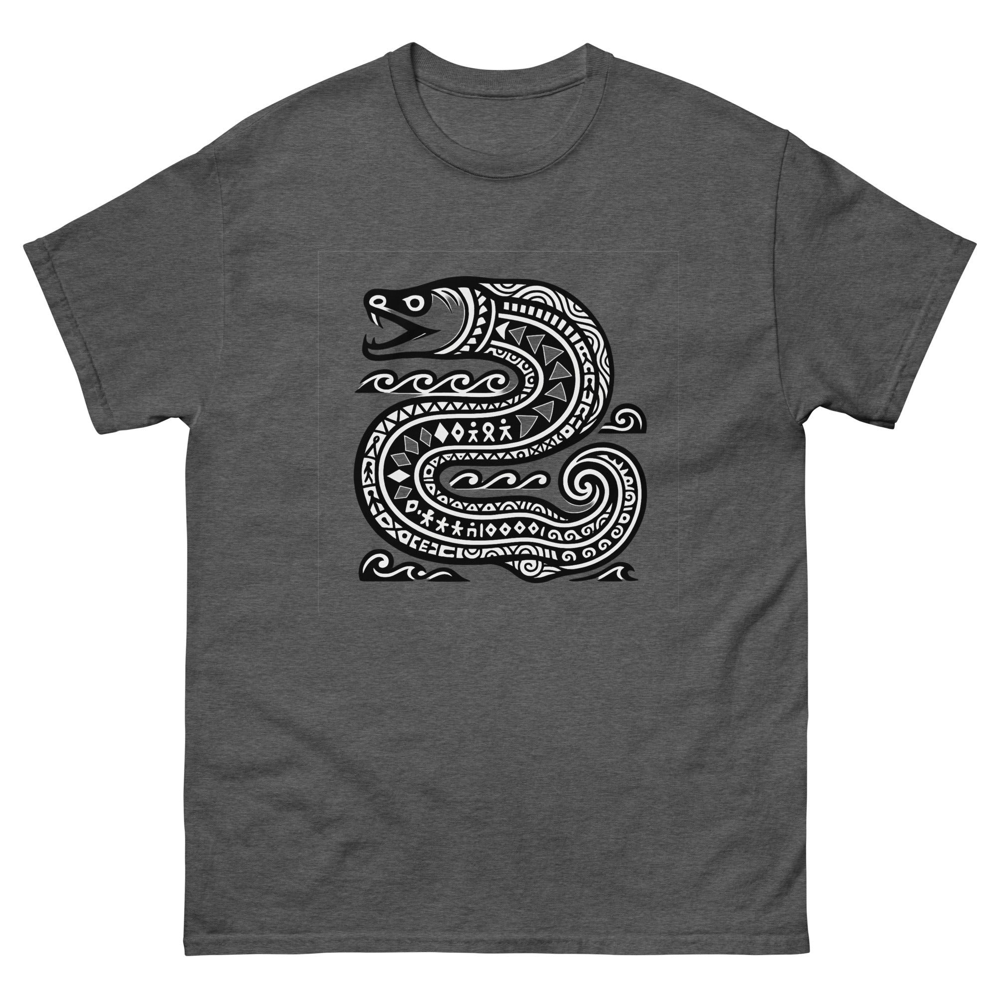 Puhi Eel Hawaiian t-shirt design on a Dark Heather unisex tee