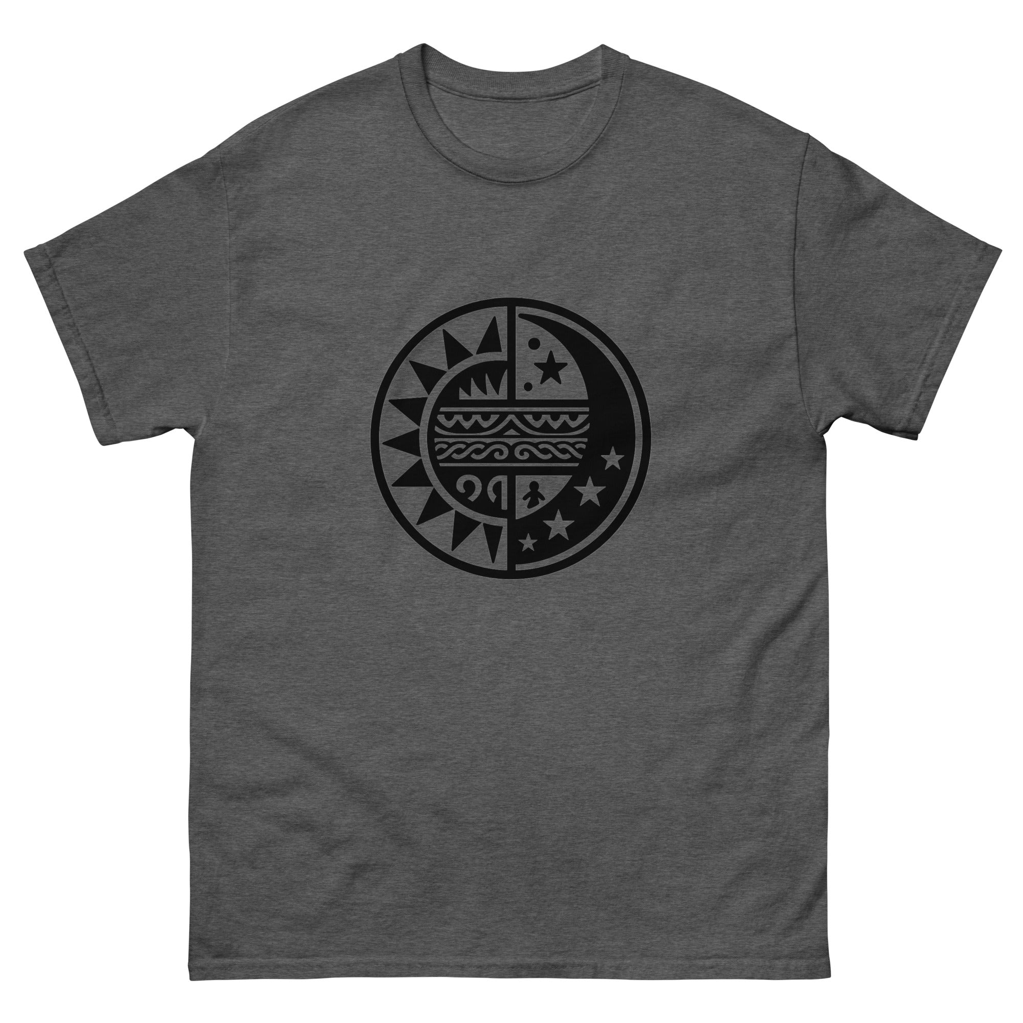 La Mahina Sun Moon Hawaiian t-shirt design on a Dark Heather unisex tee