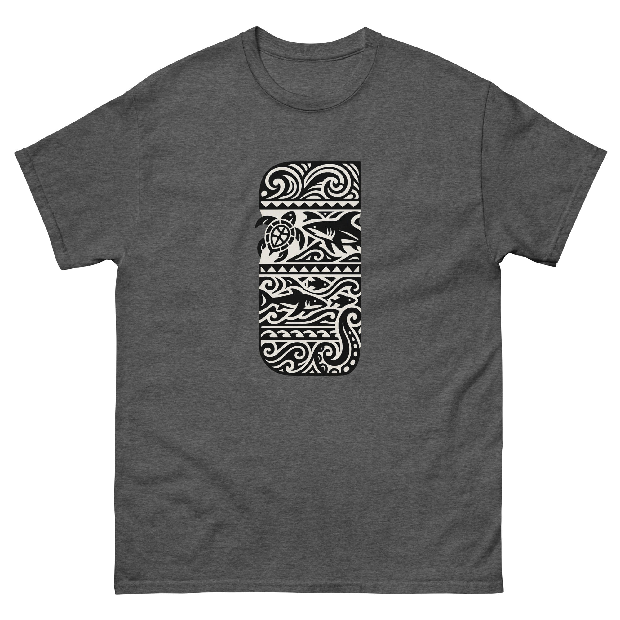Half Sleeve Ocean Hawaiian t-shirt design on a Dark Heather unisex tee