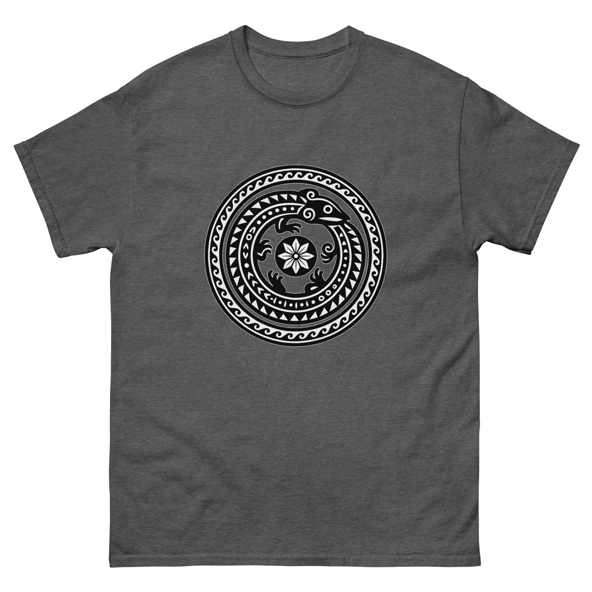 Moo Aumakua Medallion Hawaiian t-shirt design on a Dark Heather unisex tee