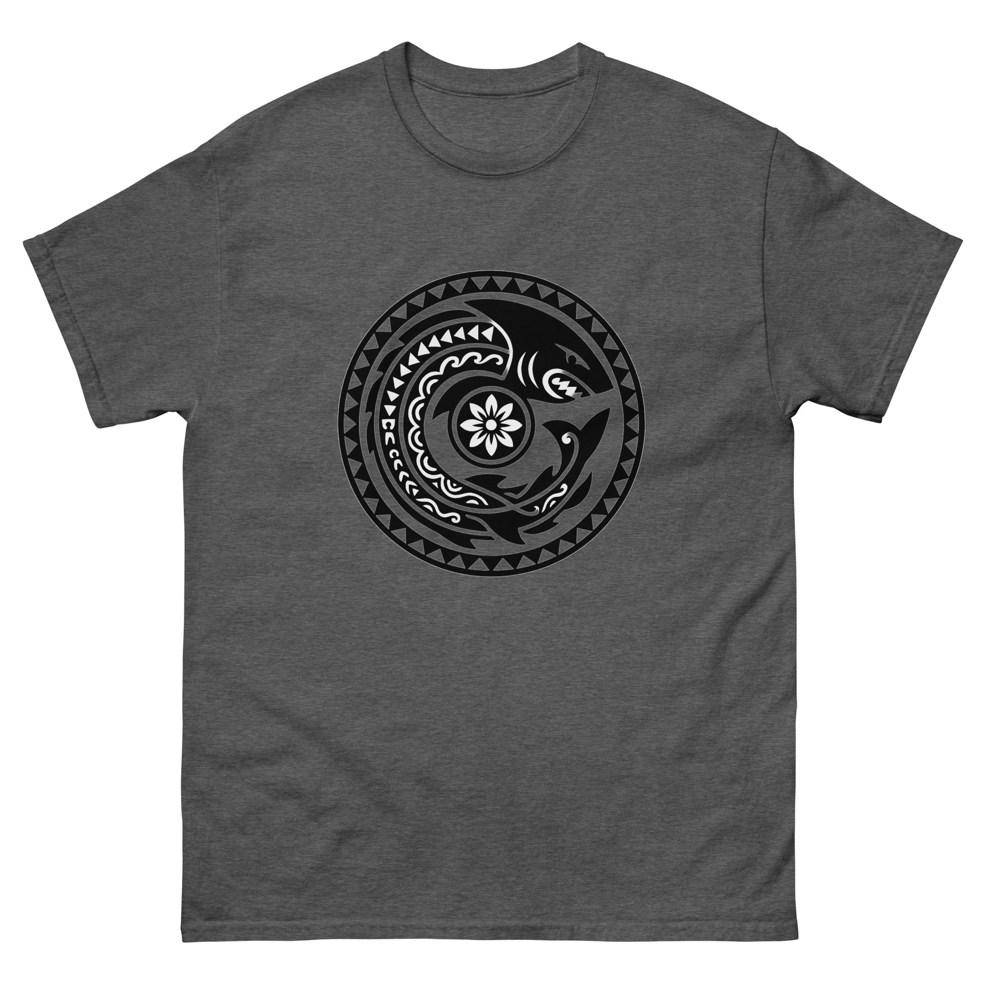 Mano Aumakua Medallion Hawaiian t-shirt design on a Dark Heather unisex tee