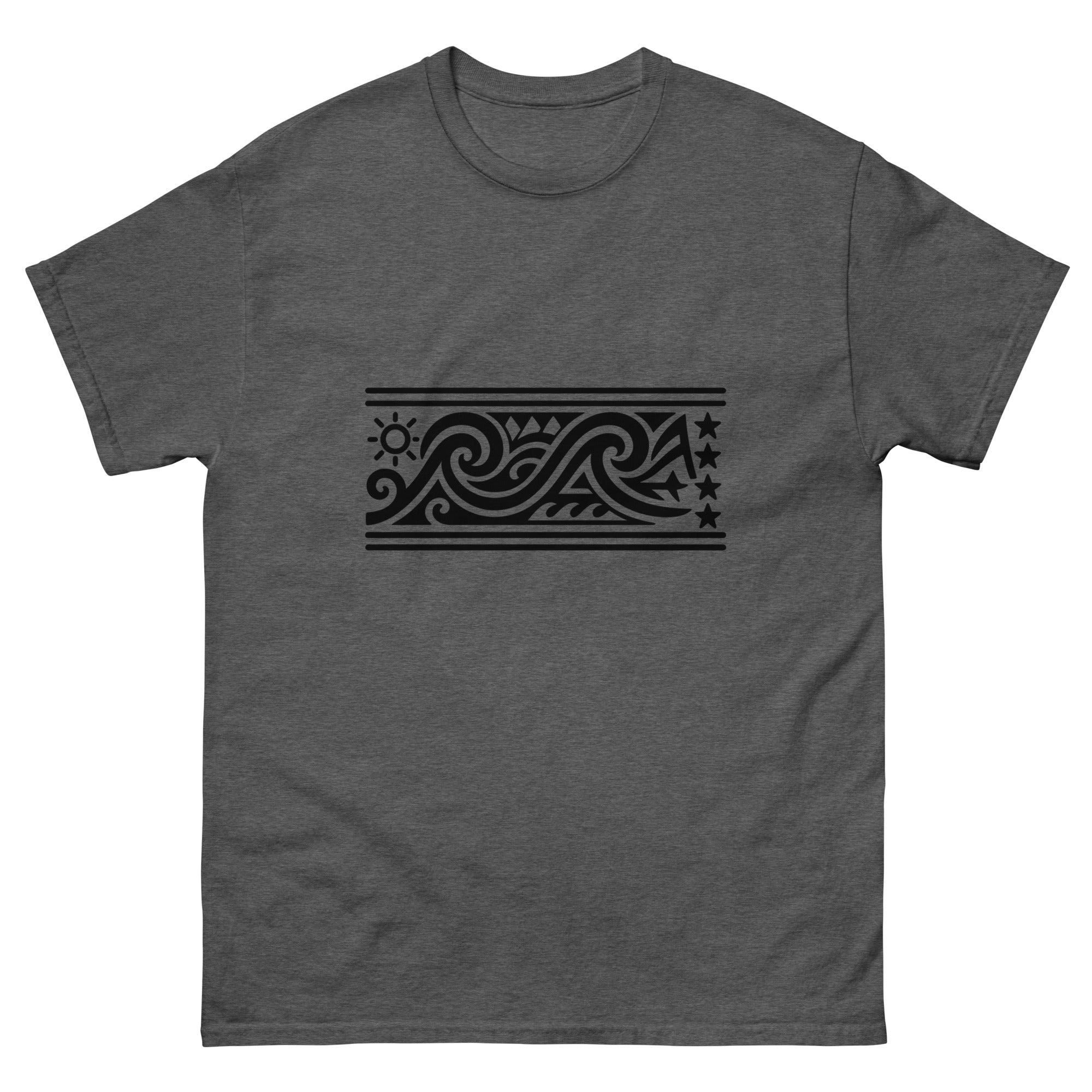 Ocean Wave Band Hawaiian t-shirt design on a Dark Heather unisex tee