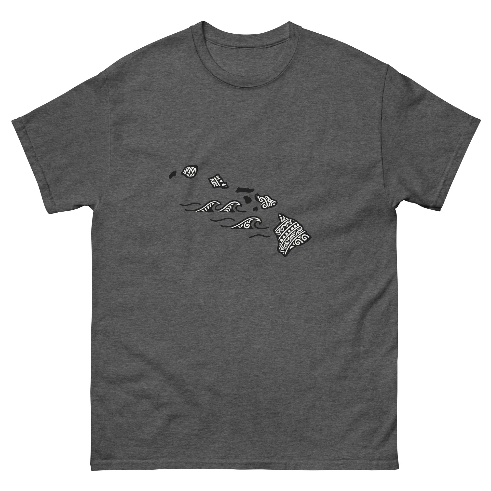 Hawaiian Islands Kakau Hawaiian t-shirt design on a Dark Heather unisex tee