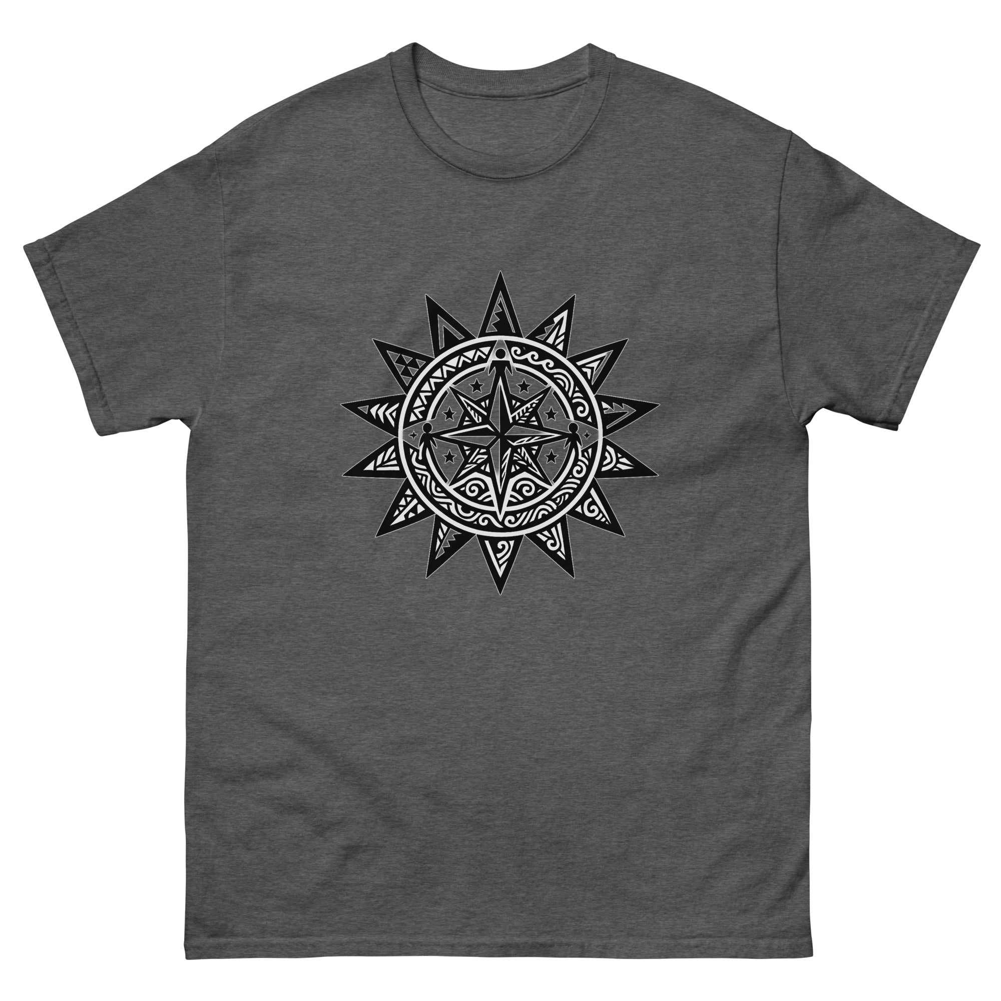 La Sun Compass Hawaiian t-shirt design on a Dark Heather unisex tee